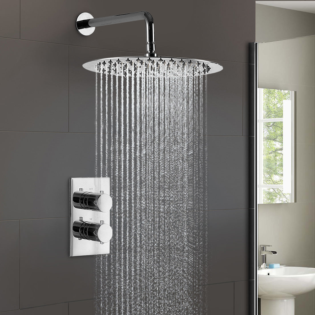 Lily Ultra Thin 2 Dial 1 Way Concealed Thermostatic Shower Mixer And 300 Mm Overhead Shower Head