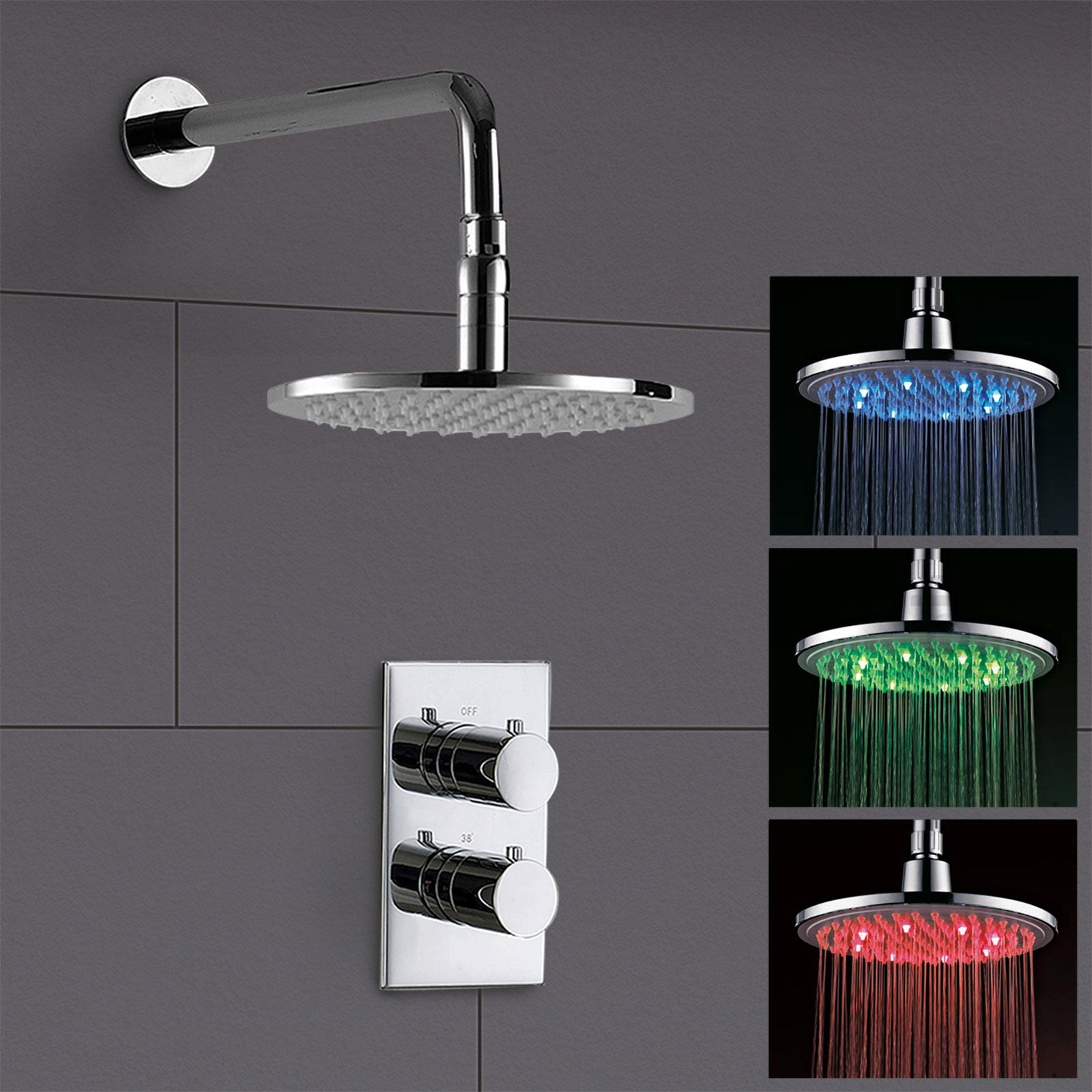 Lily LED Brass Overhead Shower with Round 1 Way Concealed Thermostatic Mixer