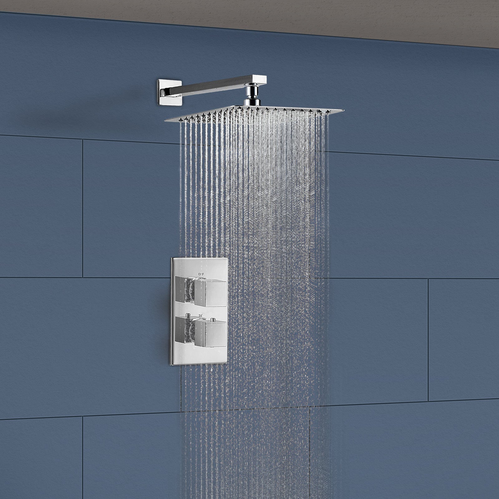 Square Thermostatic Concealed Mixer 2 Dial 1 Outlet + 300mm Shower Head + Arm | Neshome