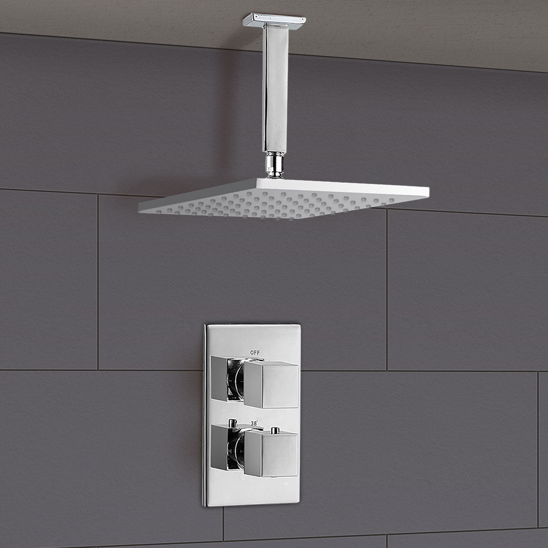 Lotus Bathroom Concealed Square Chrome Thermostatic Valve With Shower Head