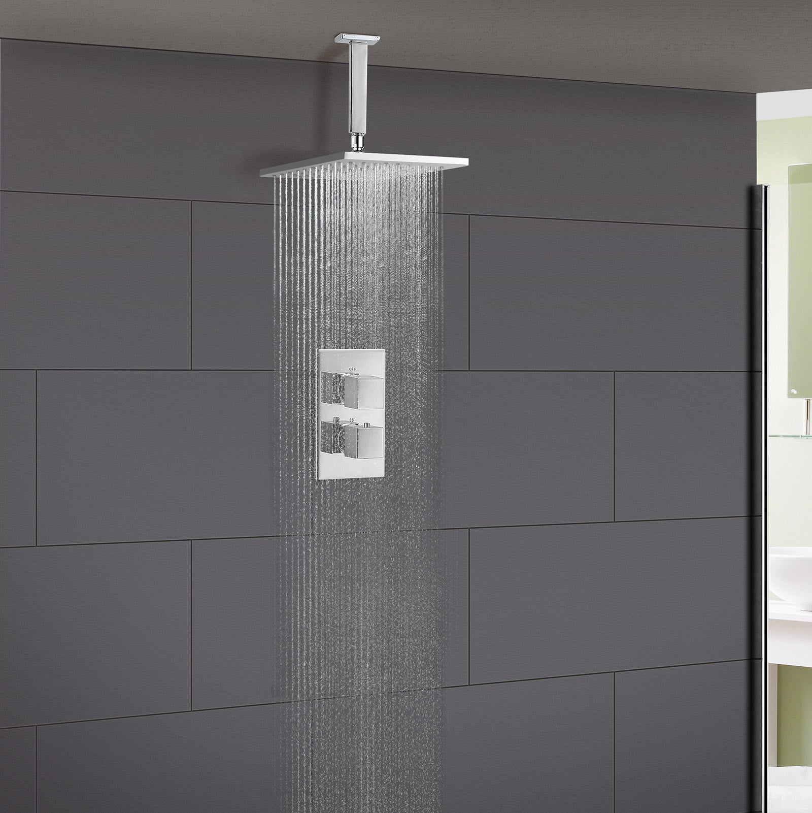 Lotus Bathroom Concealed Square Chrome Thermostatic Valve With Shower Head