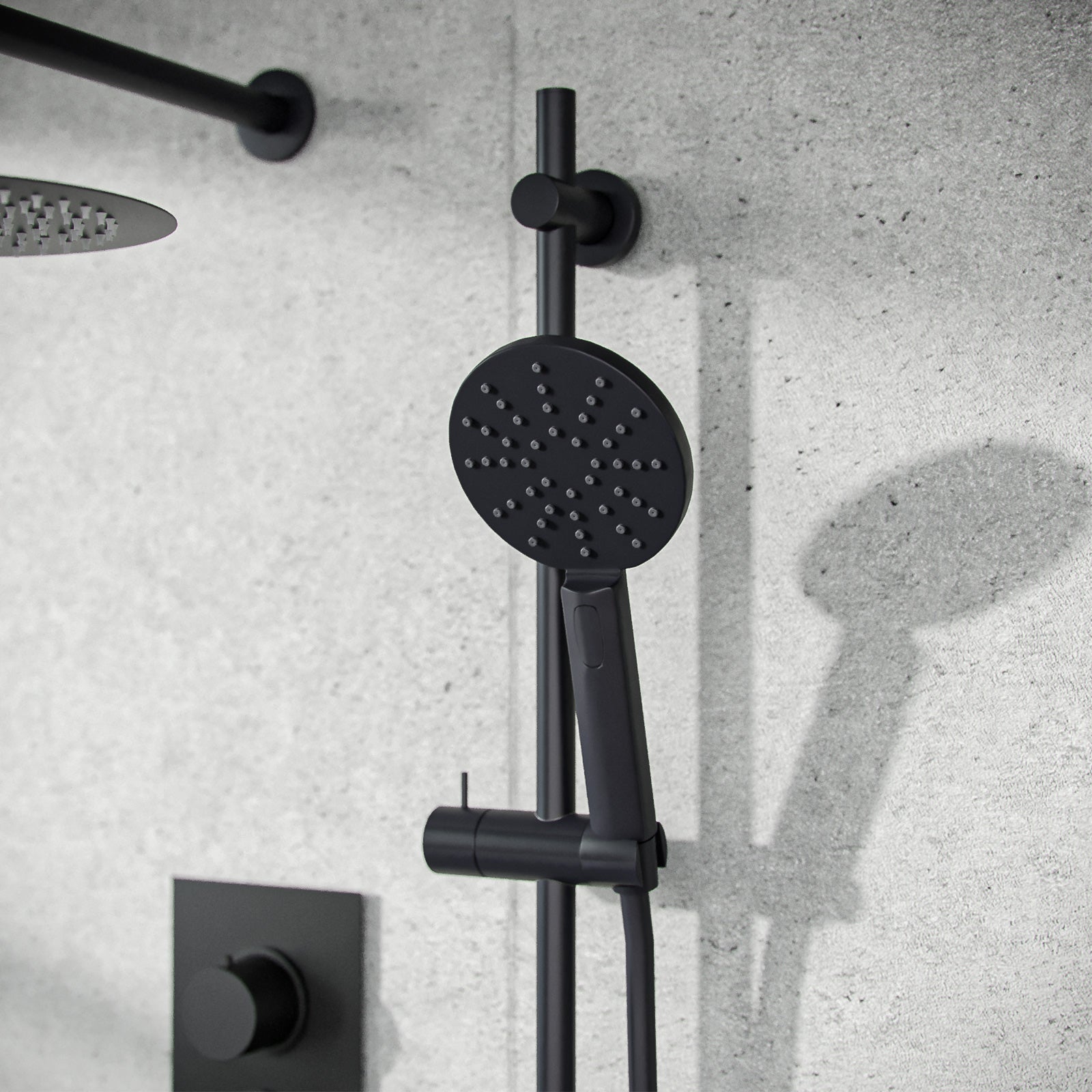 Violet 2 Dial 2 Way Thermostatic Mixer, 200mm Rainfall Shower Head, Slider Rail & Handset Matte Black