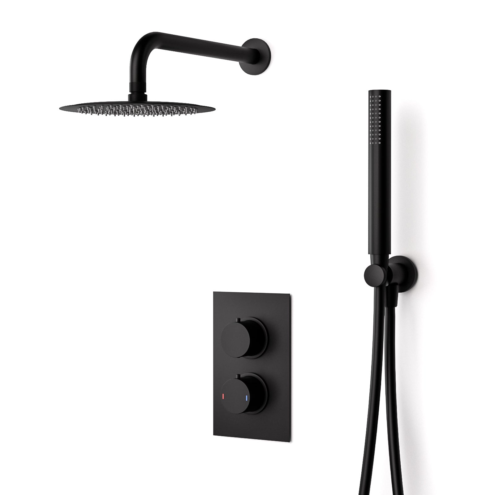 Temel Black Matt Round Concealed Thermostatic Mixer Valve Hand Held Shower Set