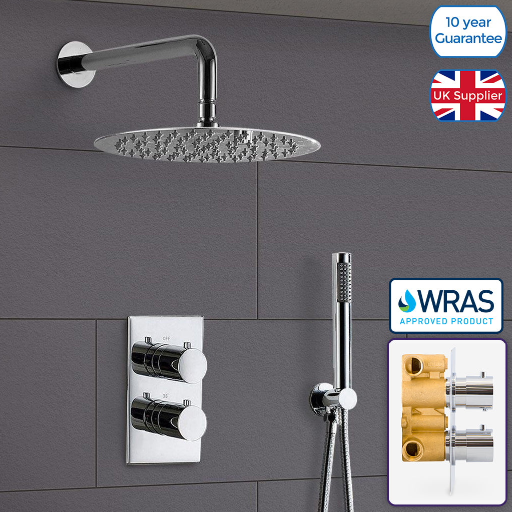 Violet Round Concealed Thermostatic Shower Mixer, Shower Head & Handset