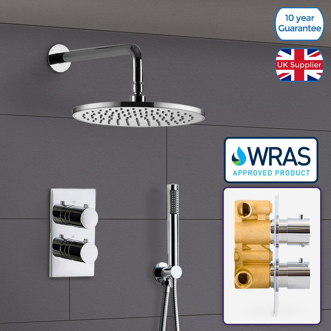 Violet Round Thermostatic Shower Mixer Set - Shower Head & Handset