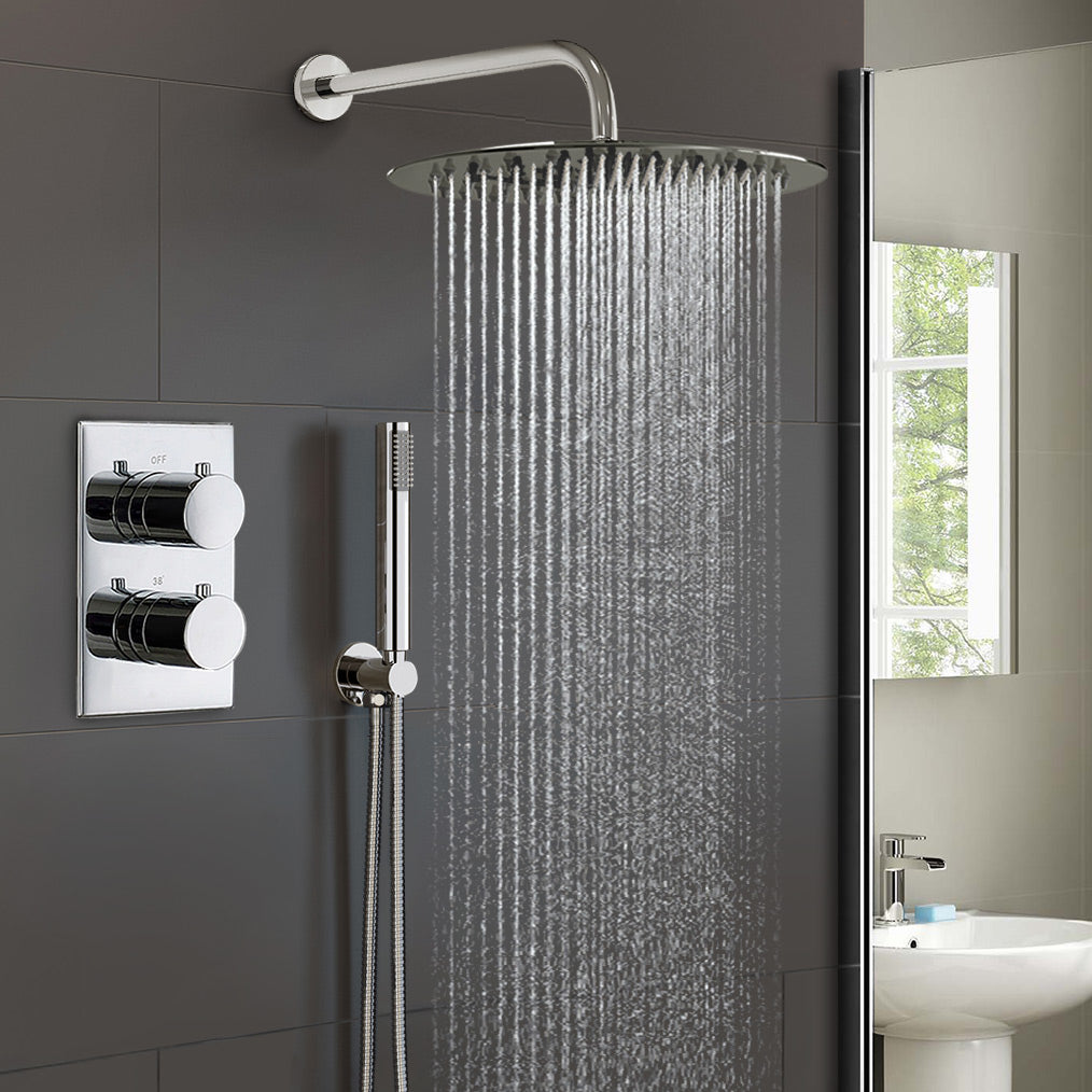 Teslie Round Concealed Thermostatic Shower Mixer Set - Ultra Slim Shower Head 300mm & Handset