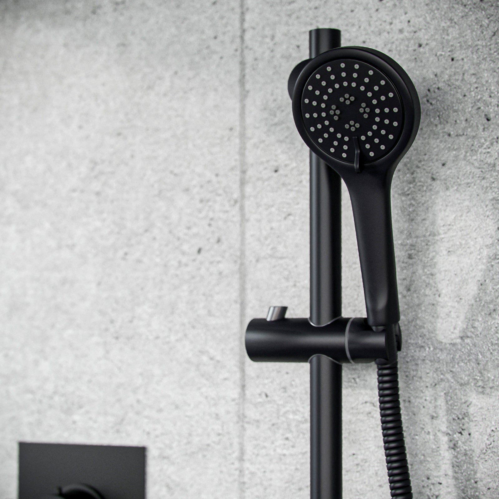 Temel 2-Way Overhead Shower And Matte Black Raiser Rail With Handset Set