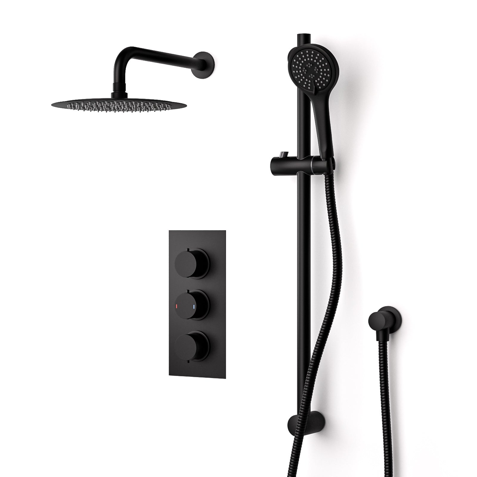 Temel 2-Way Overhead Shower And Matte Black Raiser Rail With Handset Set