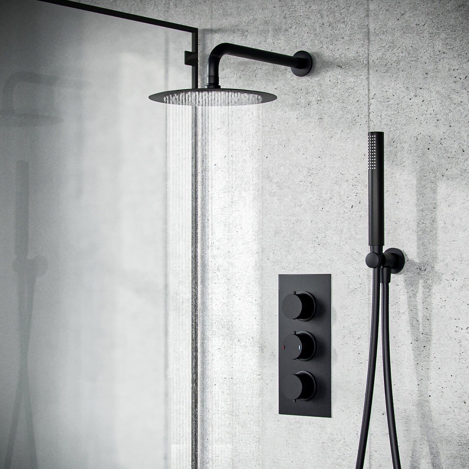 Ultra Slim Wall Mounted Overhead Shower Complete Matte Black Set