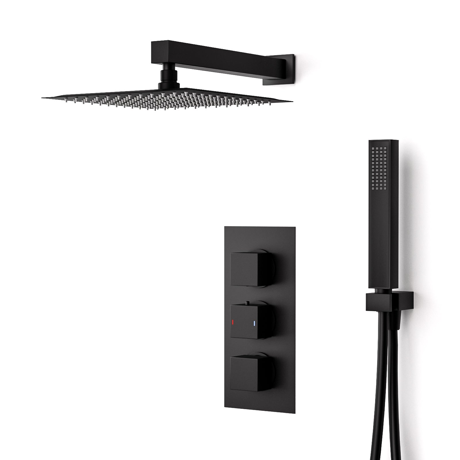 Temel Thermostatic Mixer Valve Shower Head Handset Shower Set Matte Black