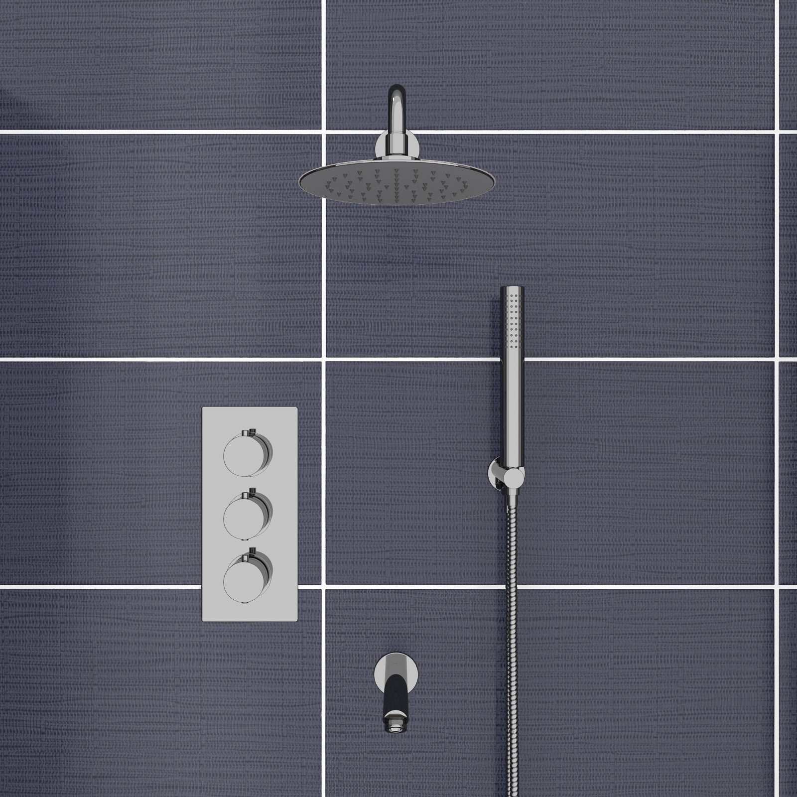 Chrome Round 3 Way Concealed Thermostatic Shower Mixer Valve Shower Head Handset Spout Set