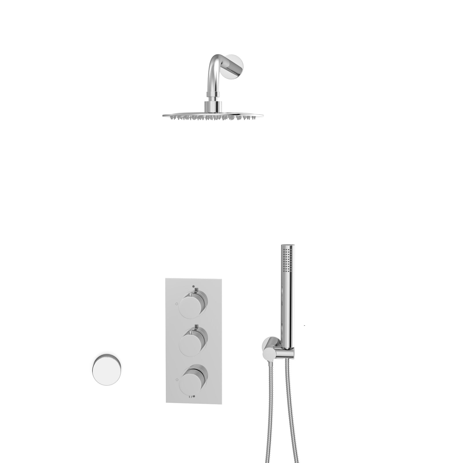 Flora Round 3 Way Concealed Thermostatic Shower Mixer Valve, Shower Head, Handset, Bath Filler Set Chrome
