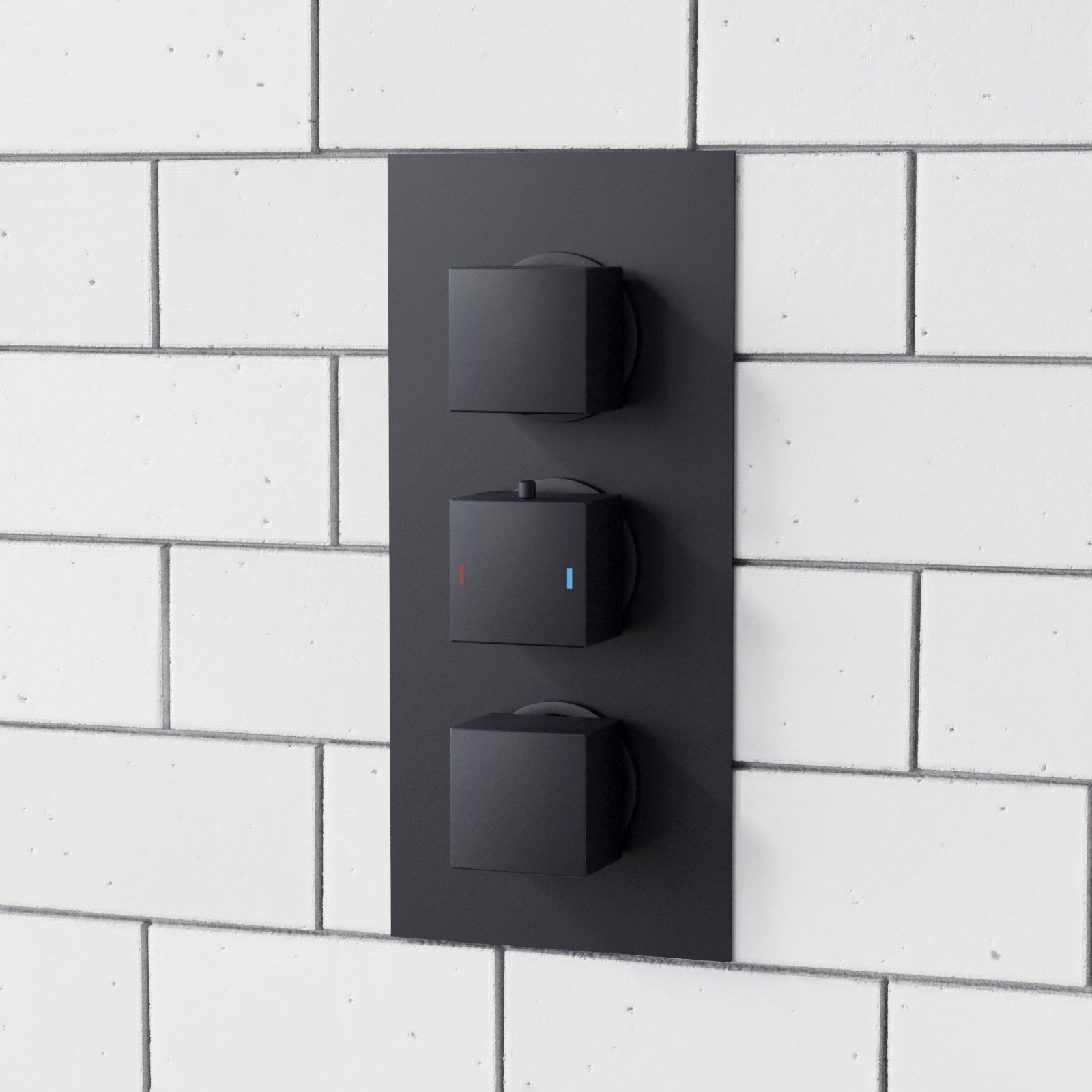 Matt Black 3 Dial 3 Way Square Concealed Thermostatic Shower Valve
