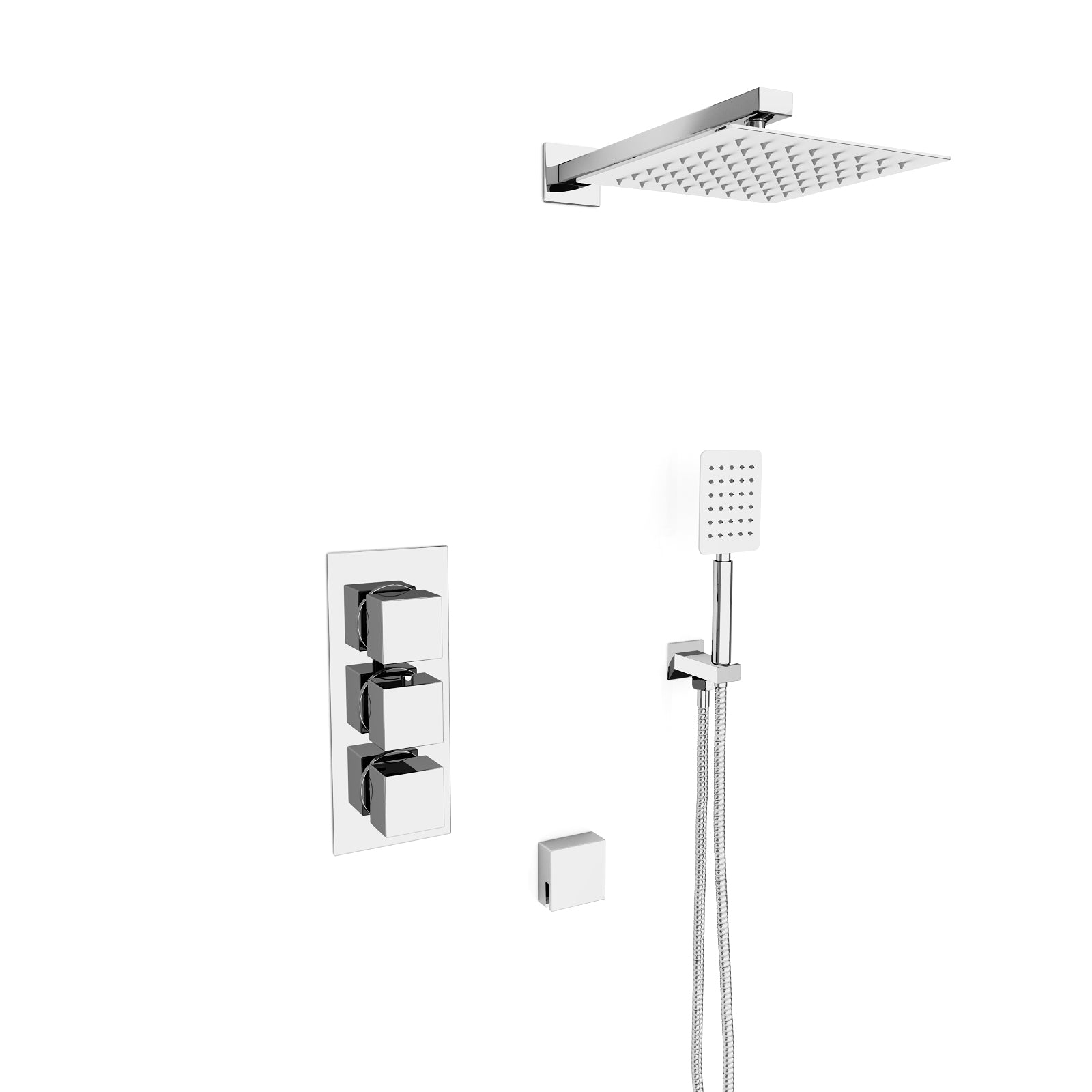 Olive Square 3 Way Concealed Thermostatic Shower Mixer Valve, Shower Head, Handheld, Bath Filler Set Chrome