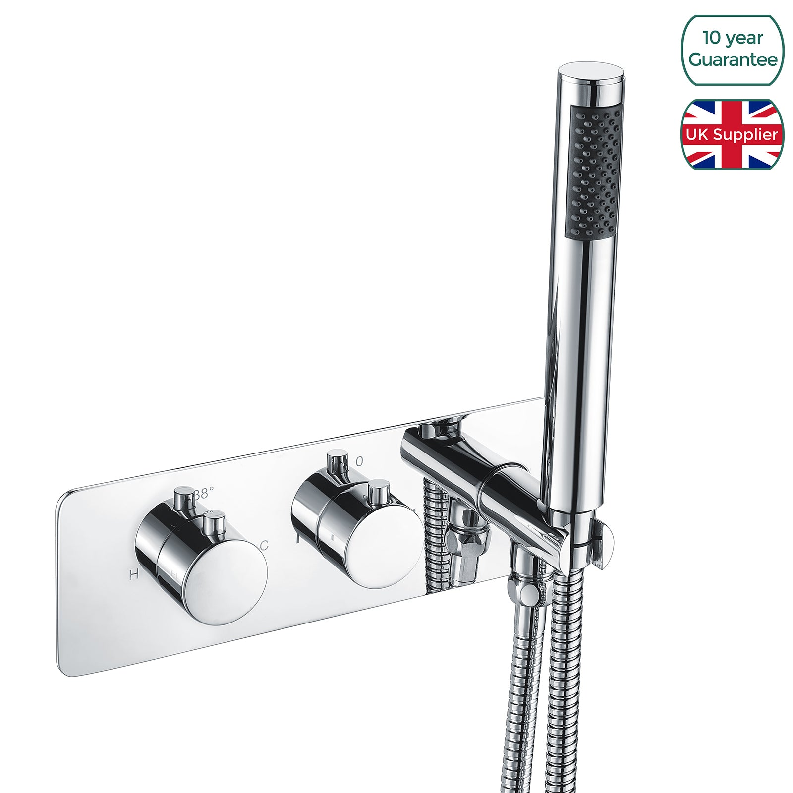 Bathroom 2 Dial 2 Way Round Concealed Thermostatic Valve - Shower Slim Head & Handset