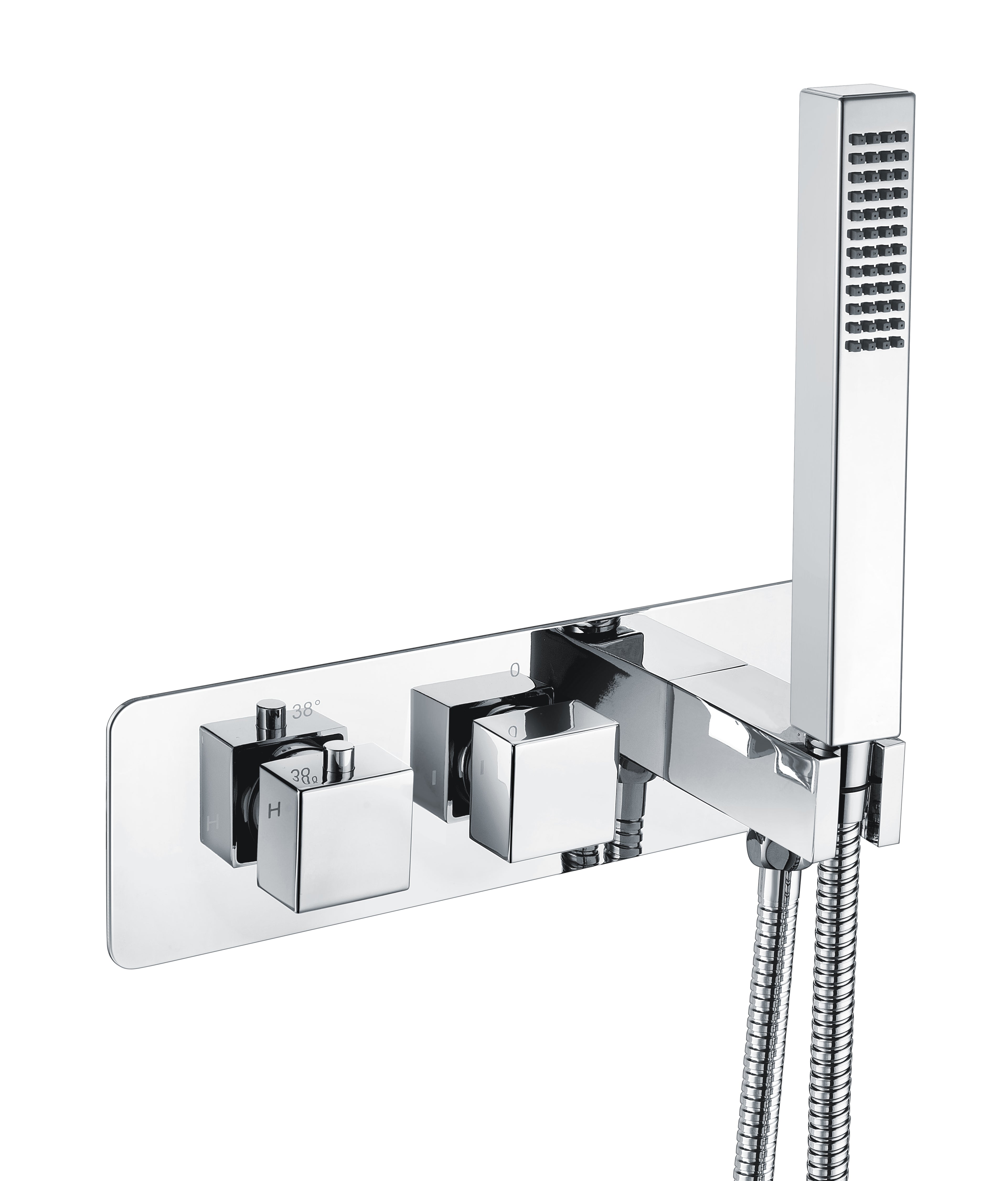 2 Dial 2 Way Square Thermostatic Concealed Valve Diverter & Shower Handset