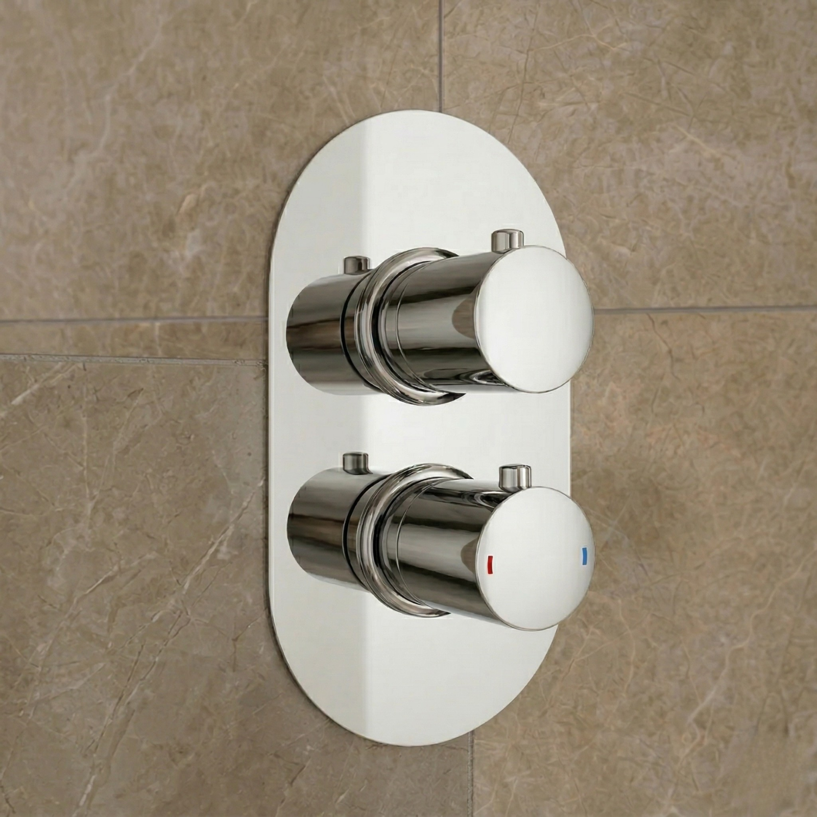Nero 2 Dial 1 Way Modern Oval Chrome Concealed Thermostatic Shower Mixer Valve with 250mm Rainfall Shower Set