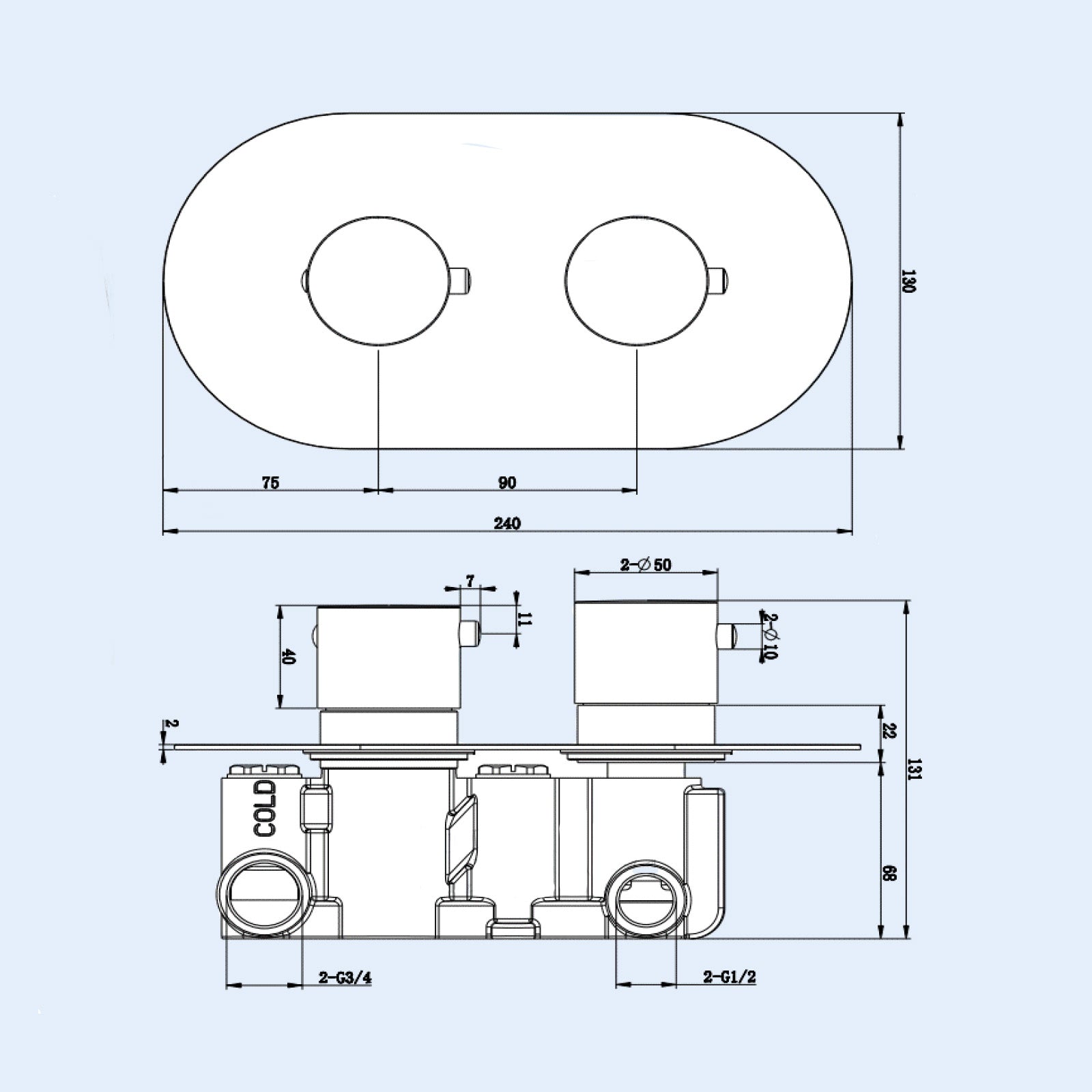 Modern Chrome Round 2-Way Concealed Thermostatic Shower Mixer Valve