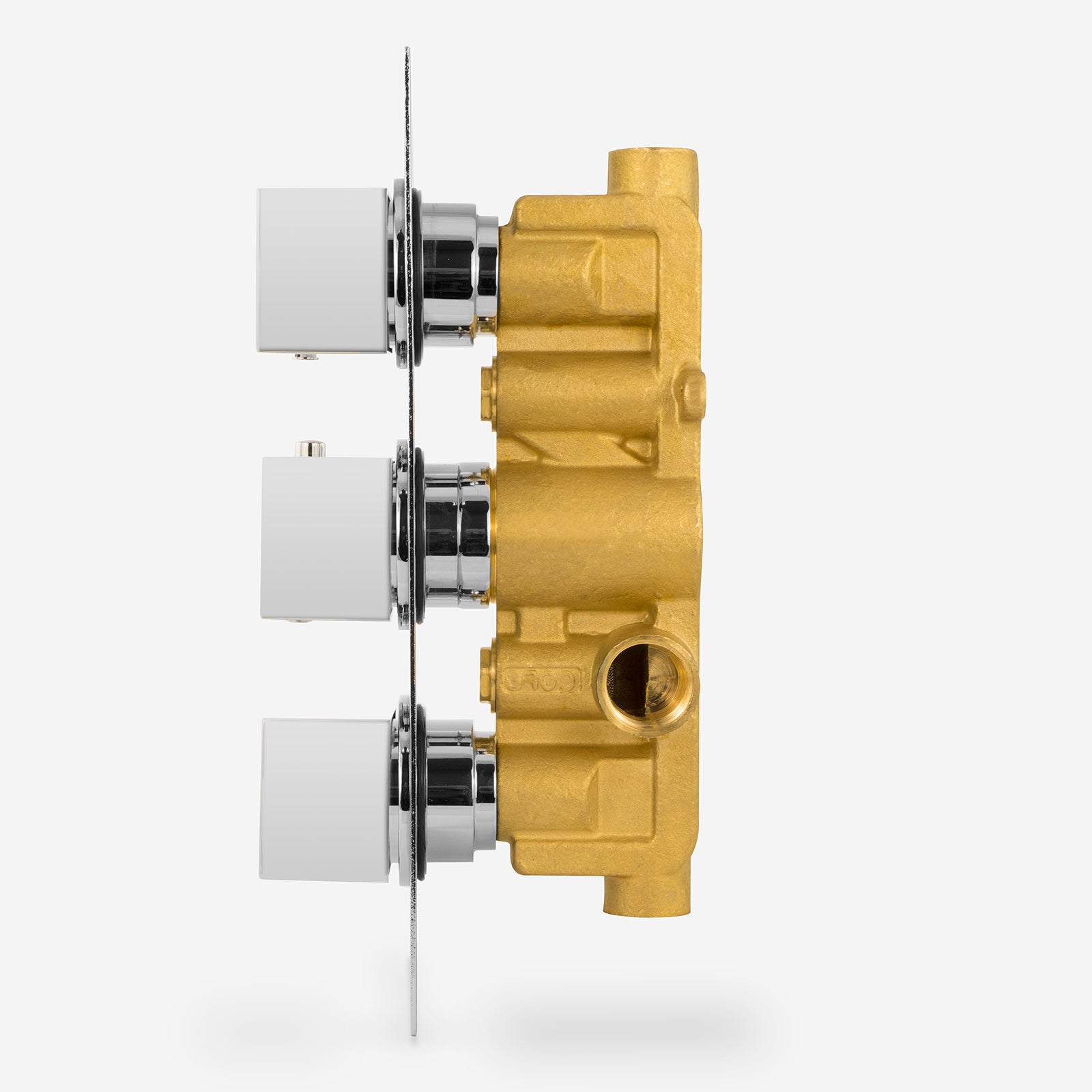 Modern Chrome Square 2-Way 3-Dial Concealed Thermostatic Shower Mixer Valve