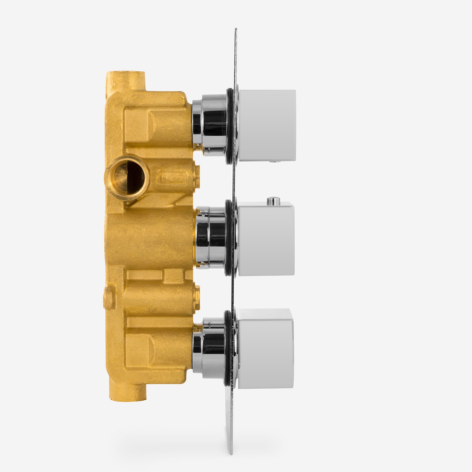 Modern Chrome Square 2-Way 3-Dial Concealed Thermostatic Shower Mixer Valve