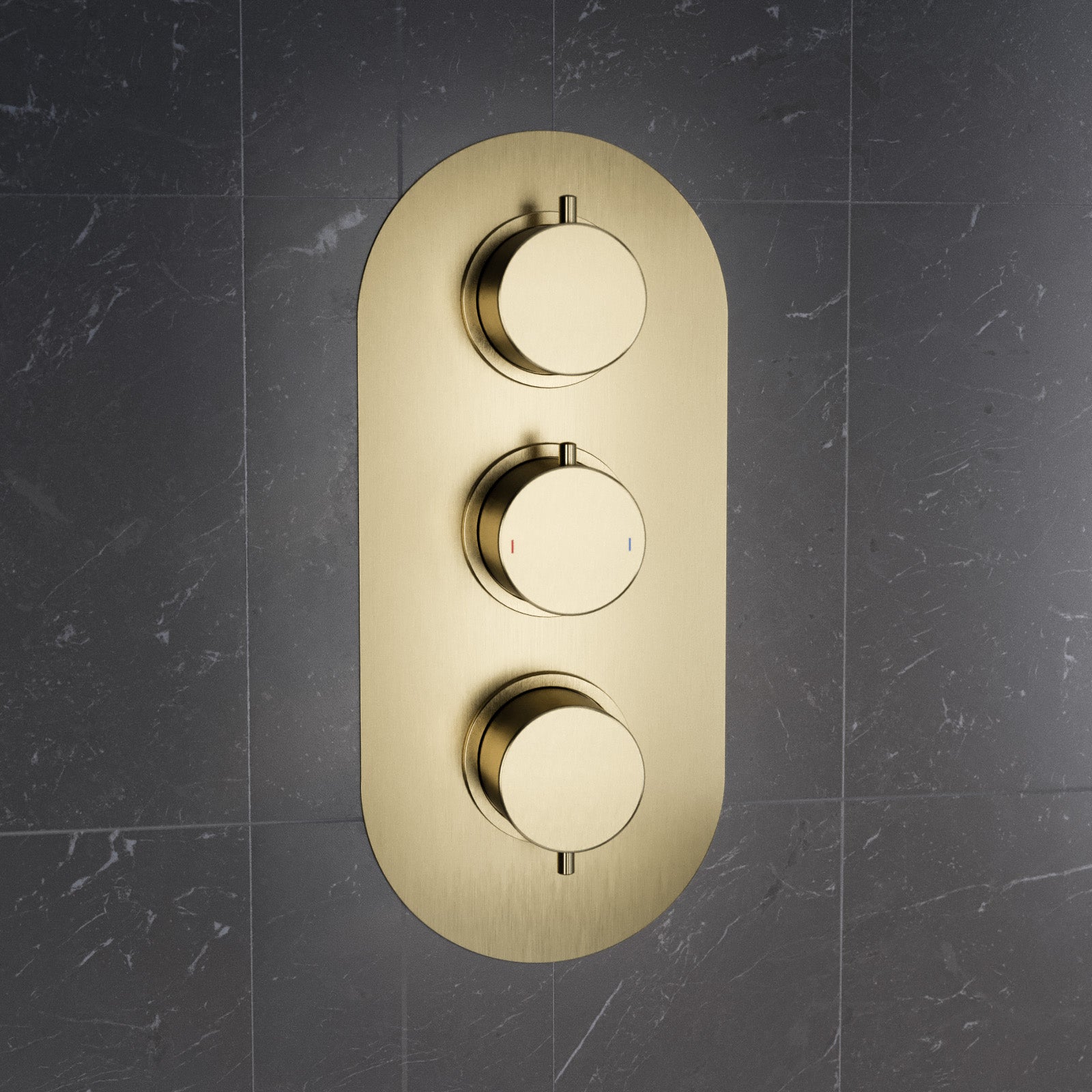 Concealed Thermostatic Valve With 3 Outlets & 3 Knobs -  Brushed Brass