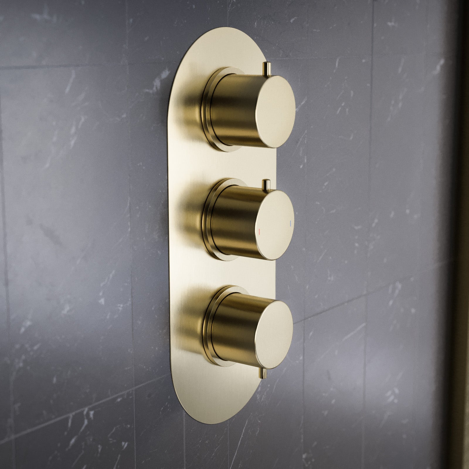 Concealed Thermostatic Valve With 3 Outlets & 3 Knobs -  Brushed Brass