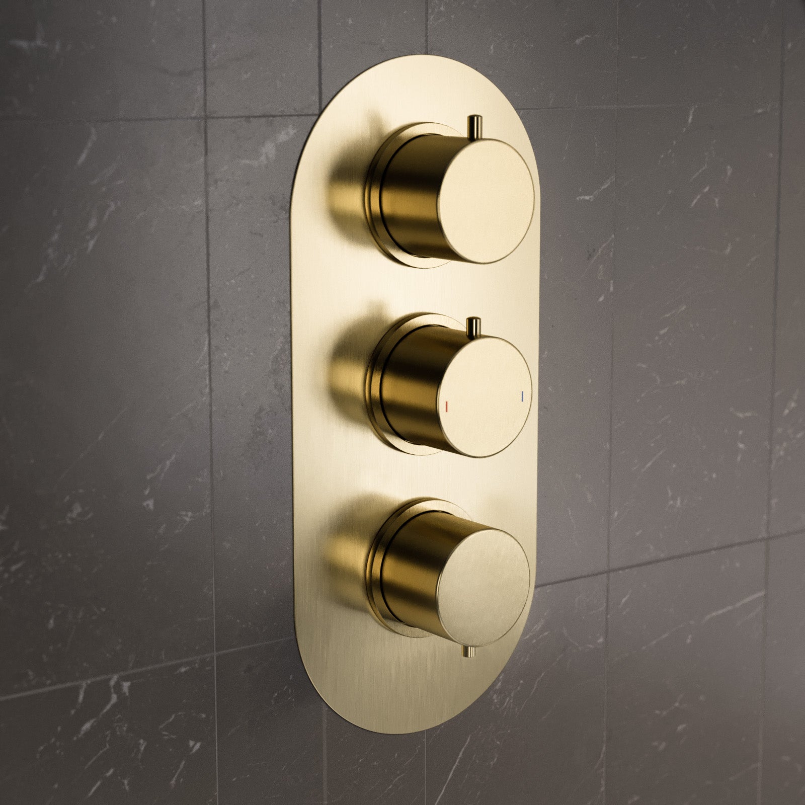 Concealed Thermostatic Valve With 3 Outlets & 3 Knobs -  Brushed Brass