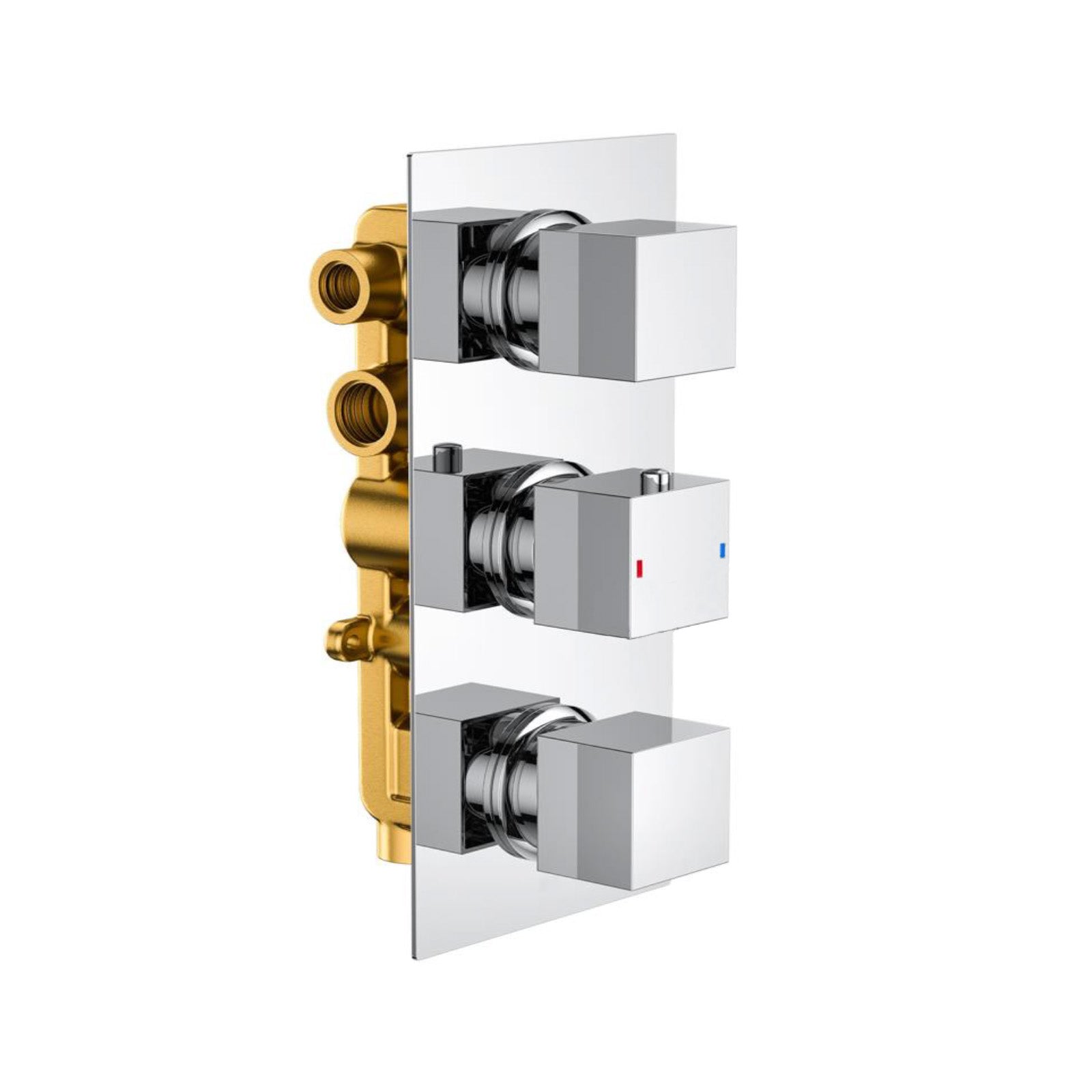 Modern Chrome Square 3-Way 3-Dial Concealed Thermostatic Shower Mixer Valve