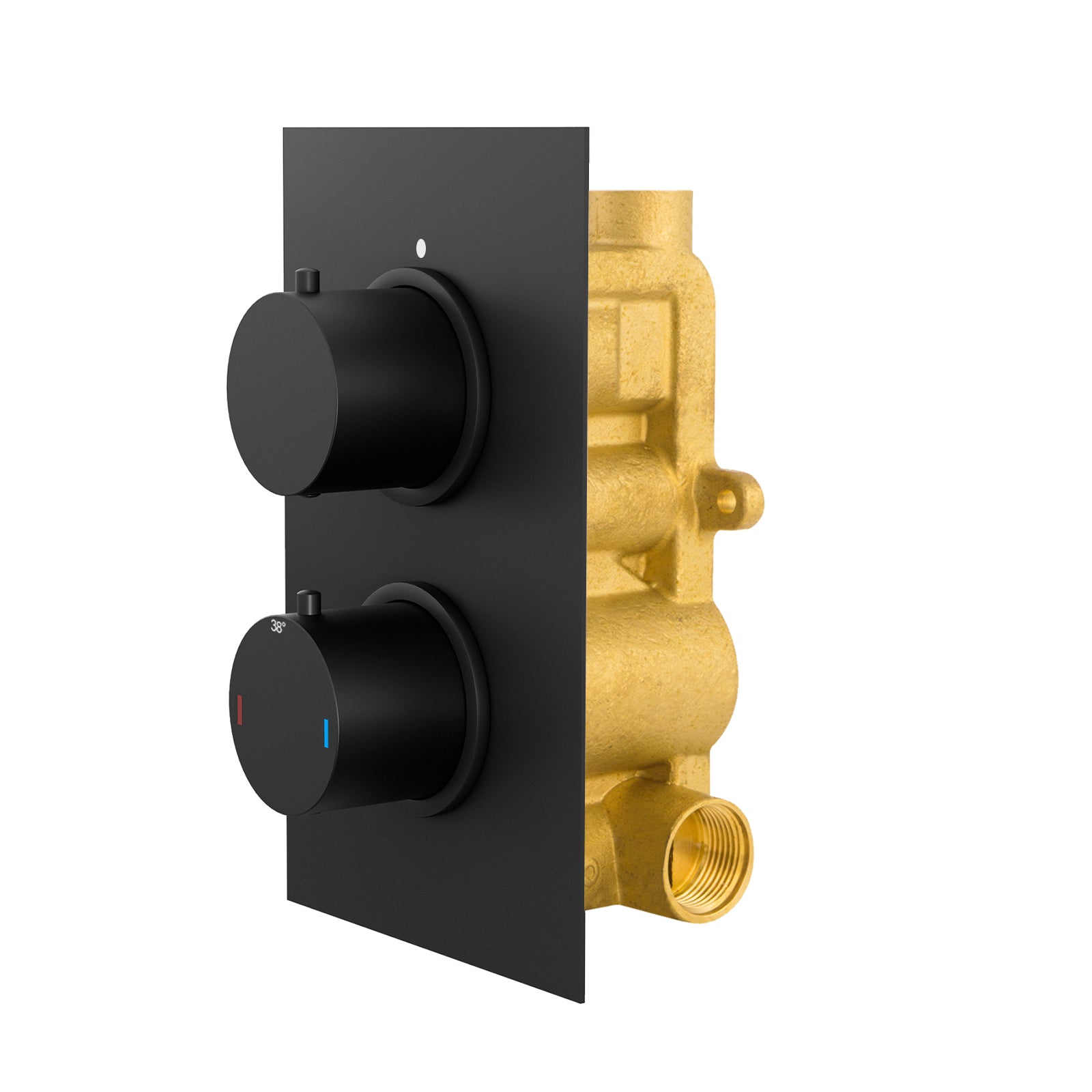 2 Dial 1 Outlet Concealed Thermostatic Shower Round Refined Valve - Matt Black