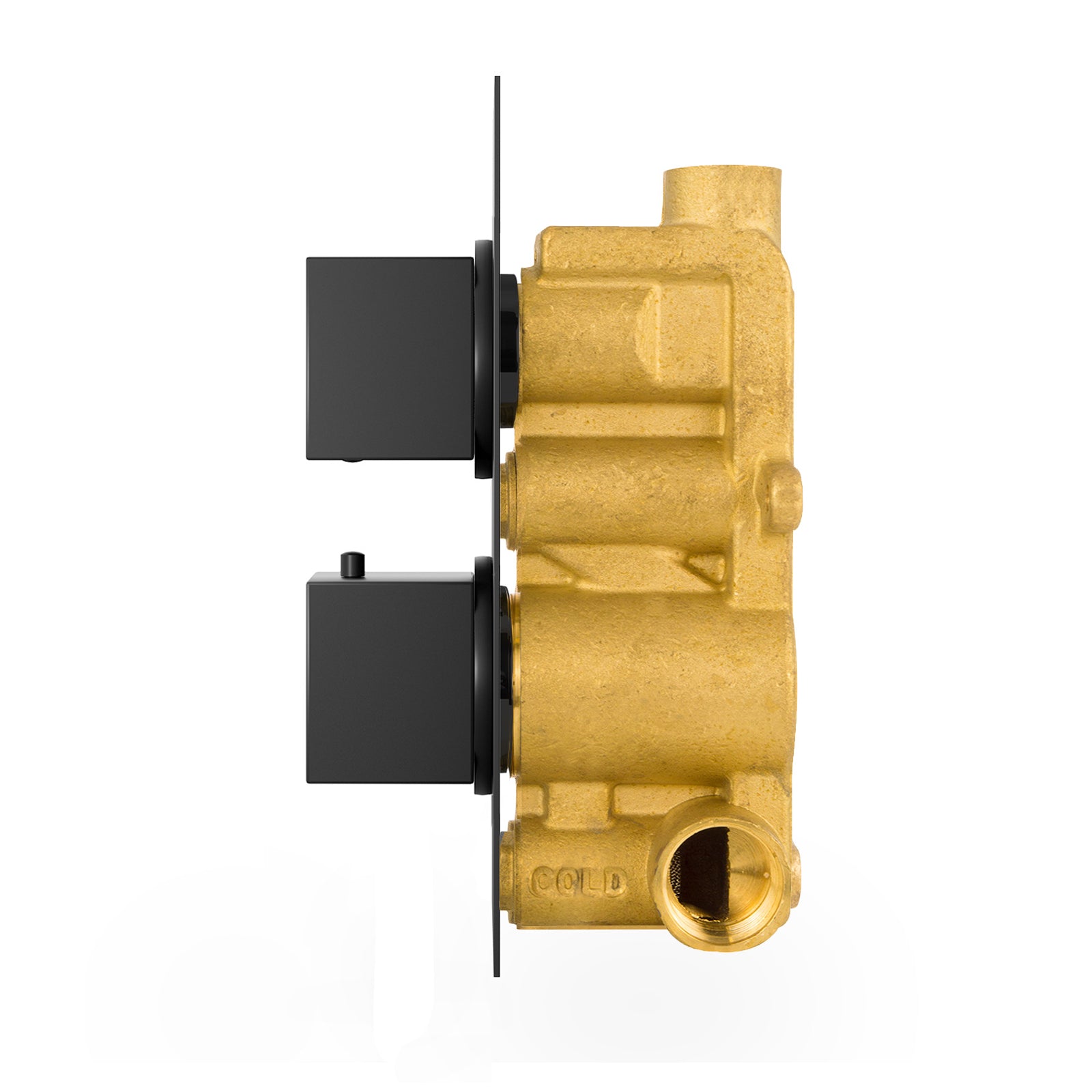 2 Dial 1 Outlet Concealed Thermostatic Shower Square Refined Valve - Matte Black