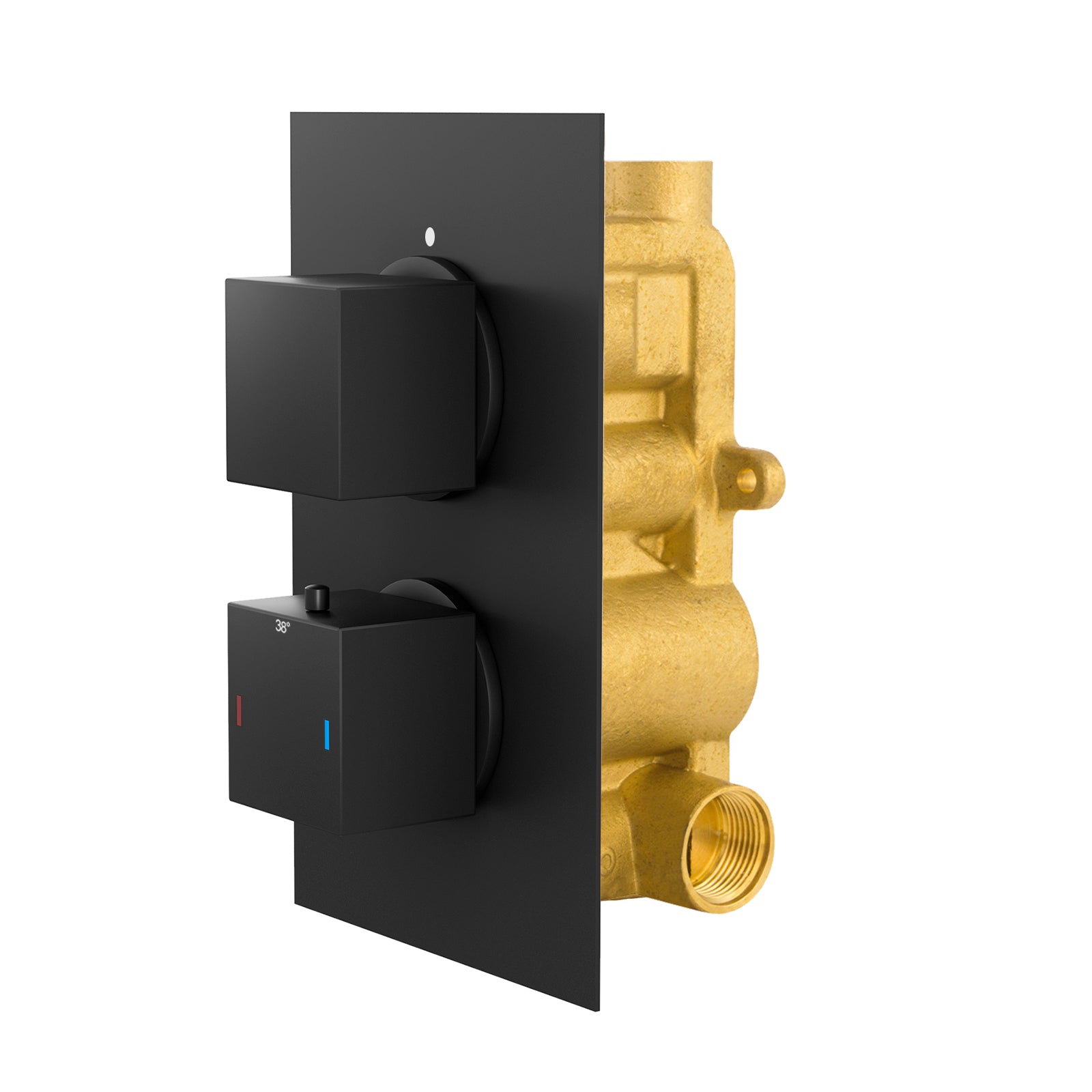 2 Dial 1 Outlet Concealed Thermostatic Shower Square Refined Valve - Matte Black