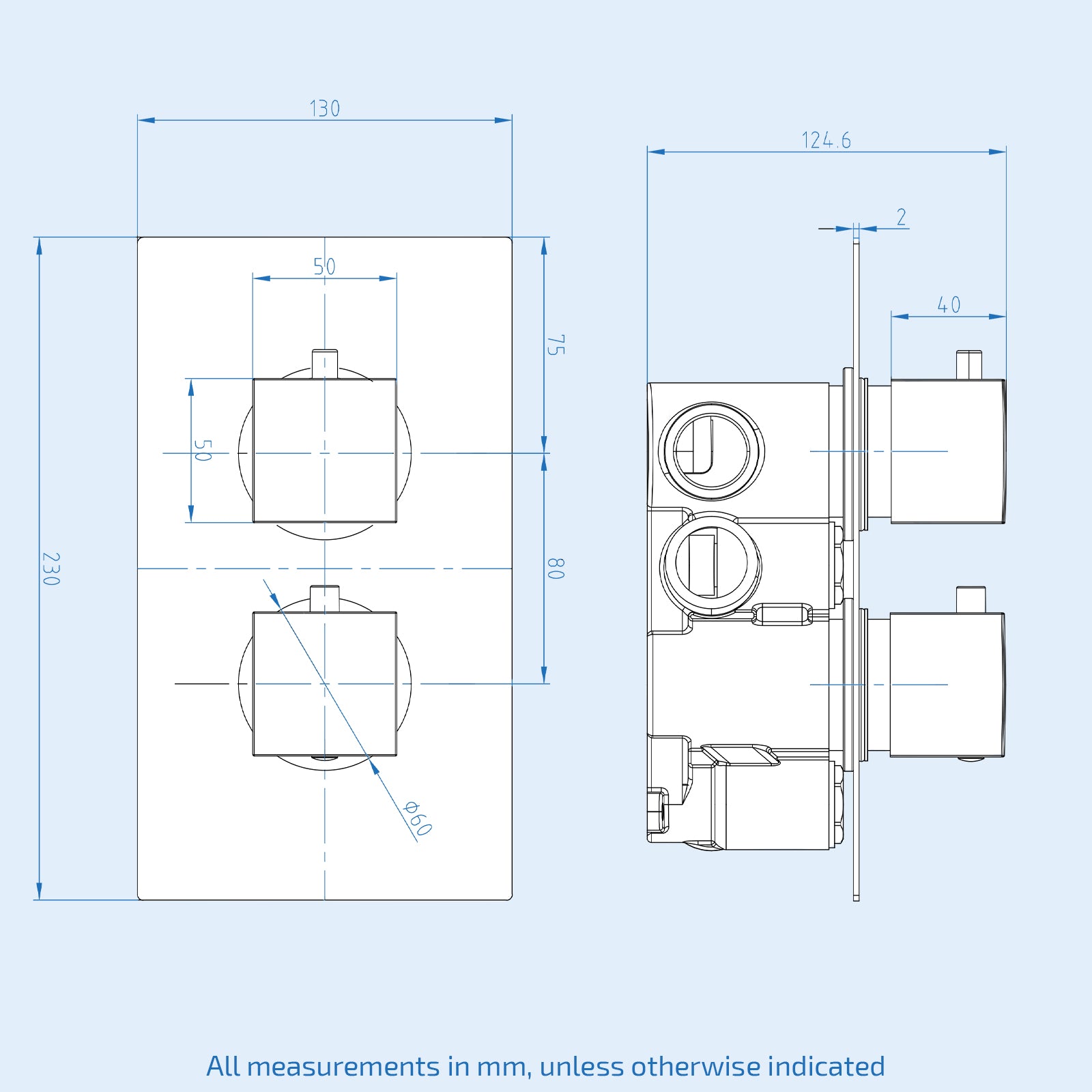 Square 2 Way Concealed Thermostatic Shower Mixer Valve Black Matte
