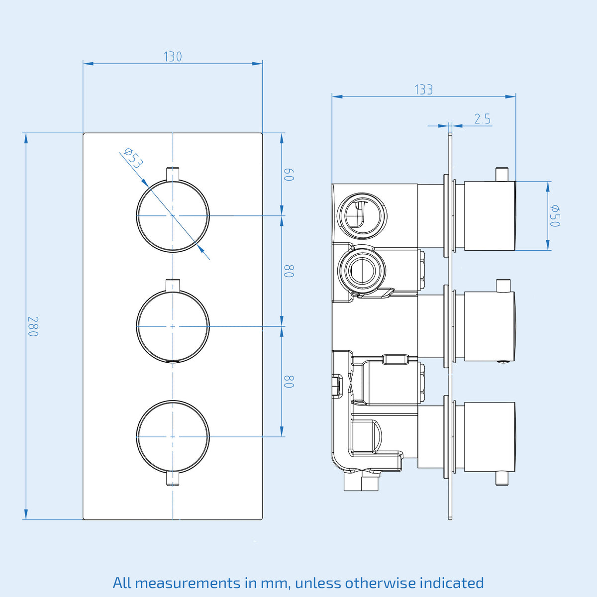 3 Dial 3 Outlet Concealed Thermostatic Shower Set With Massage Kit