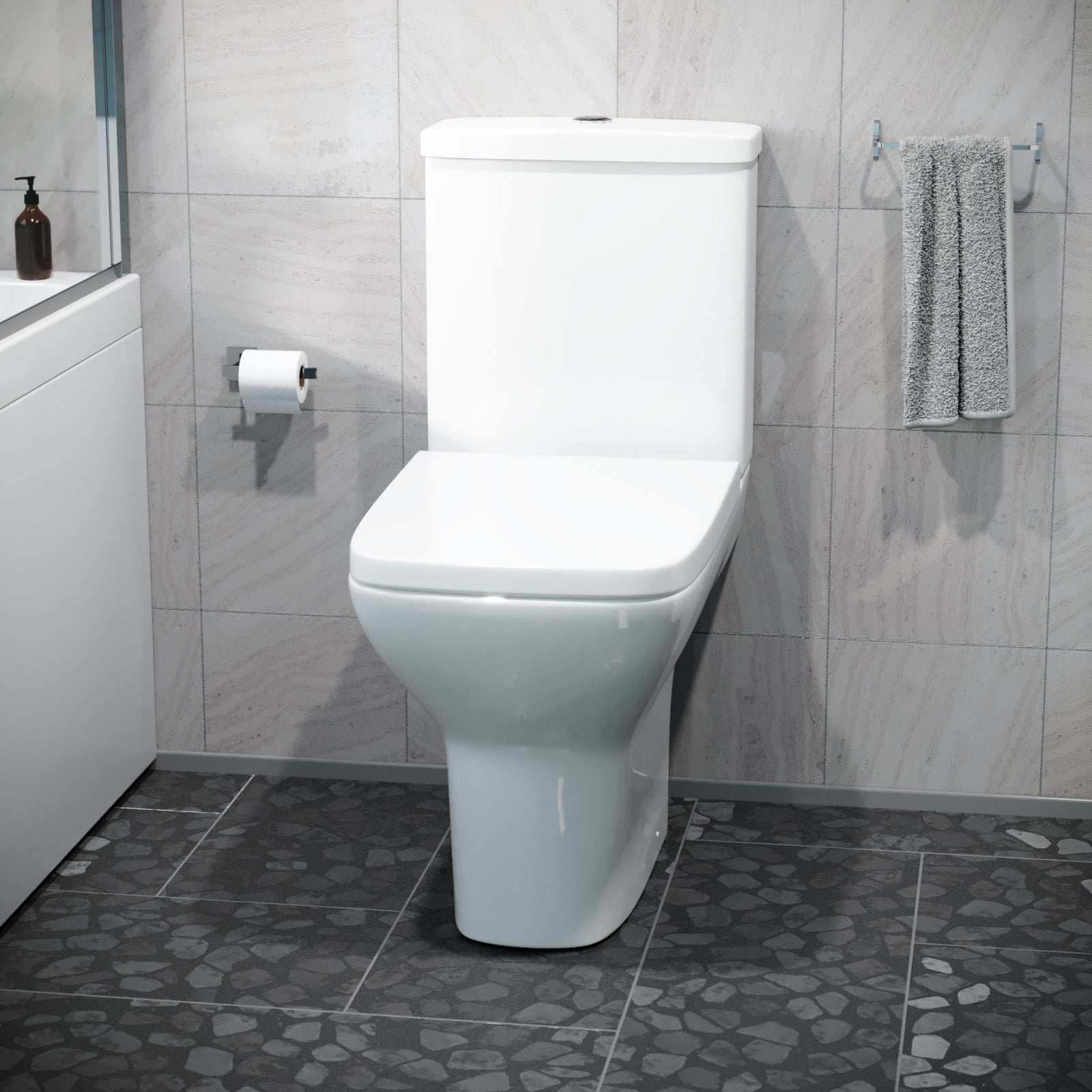 Ari Rimless Close Coupled WC Toilet Pan, Cistern and Slim Soft Close Seat