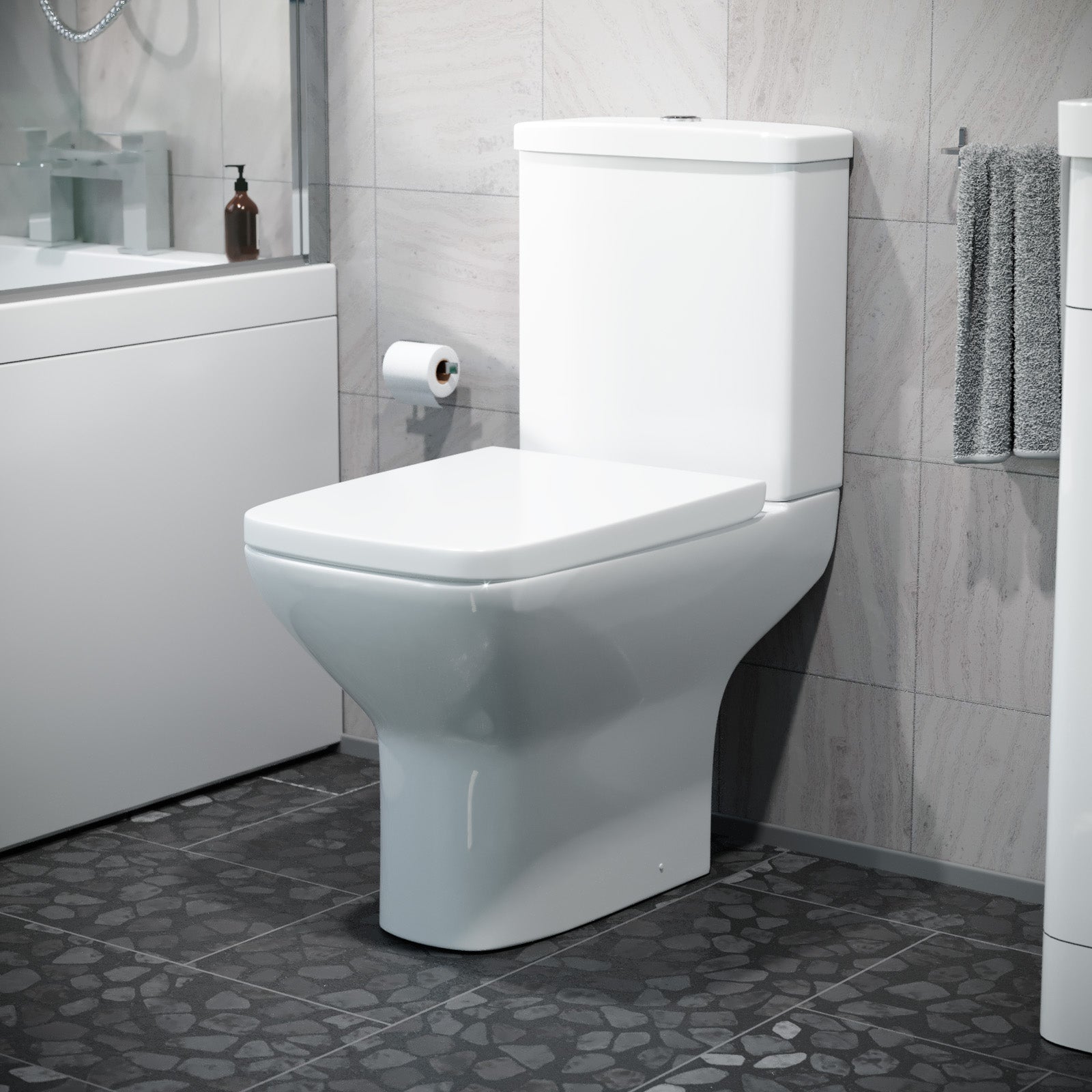 Ari Rimless Close Coupled WC Toilet Pan, Cistern and Slim Soft Close Seat