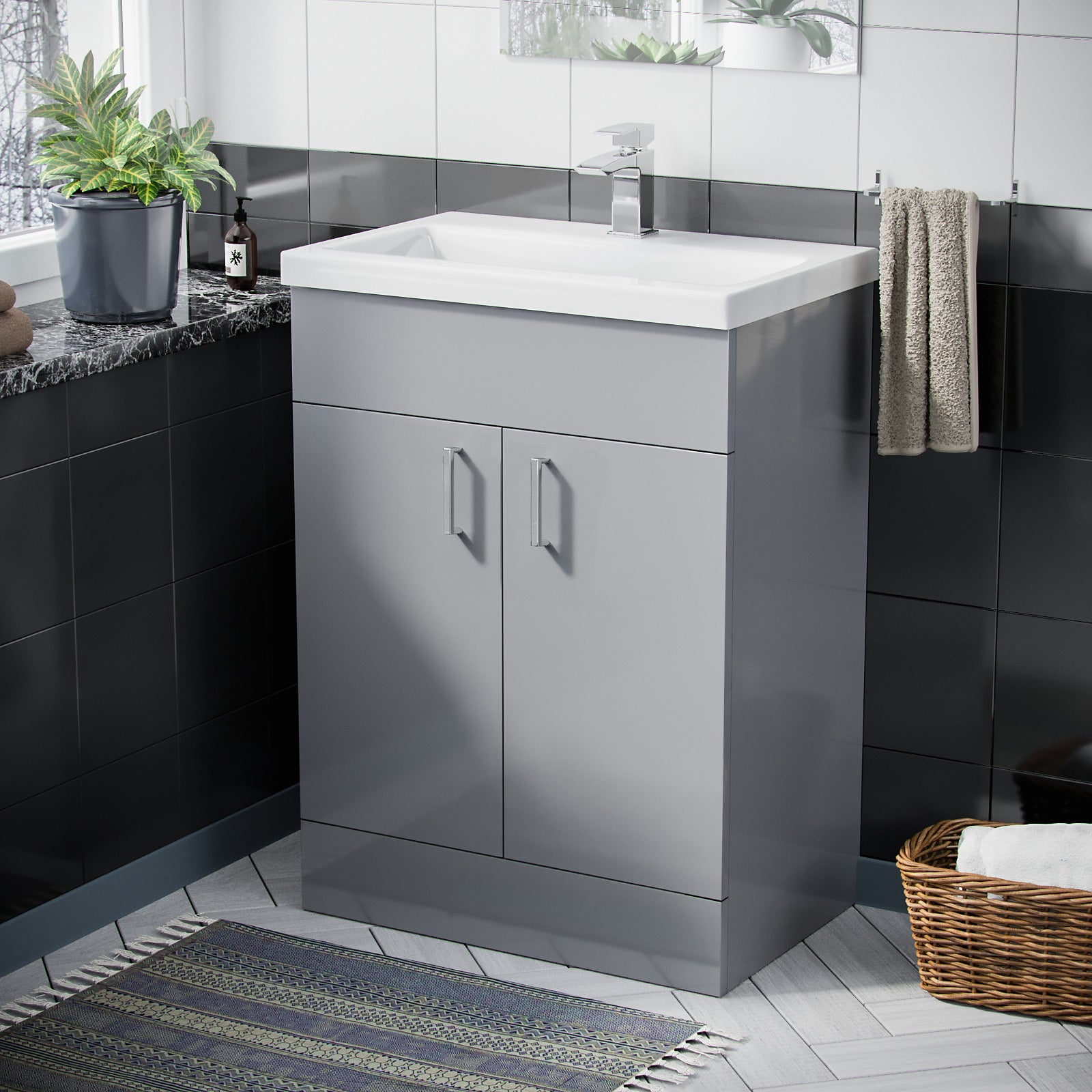 Nanuya 600mm Freestanding Grey Vanity Unit With Basin