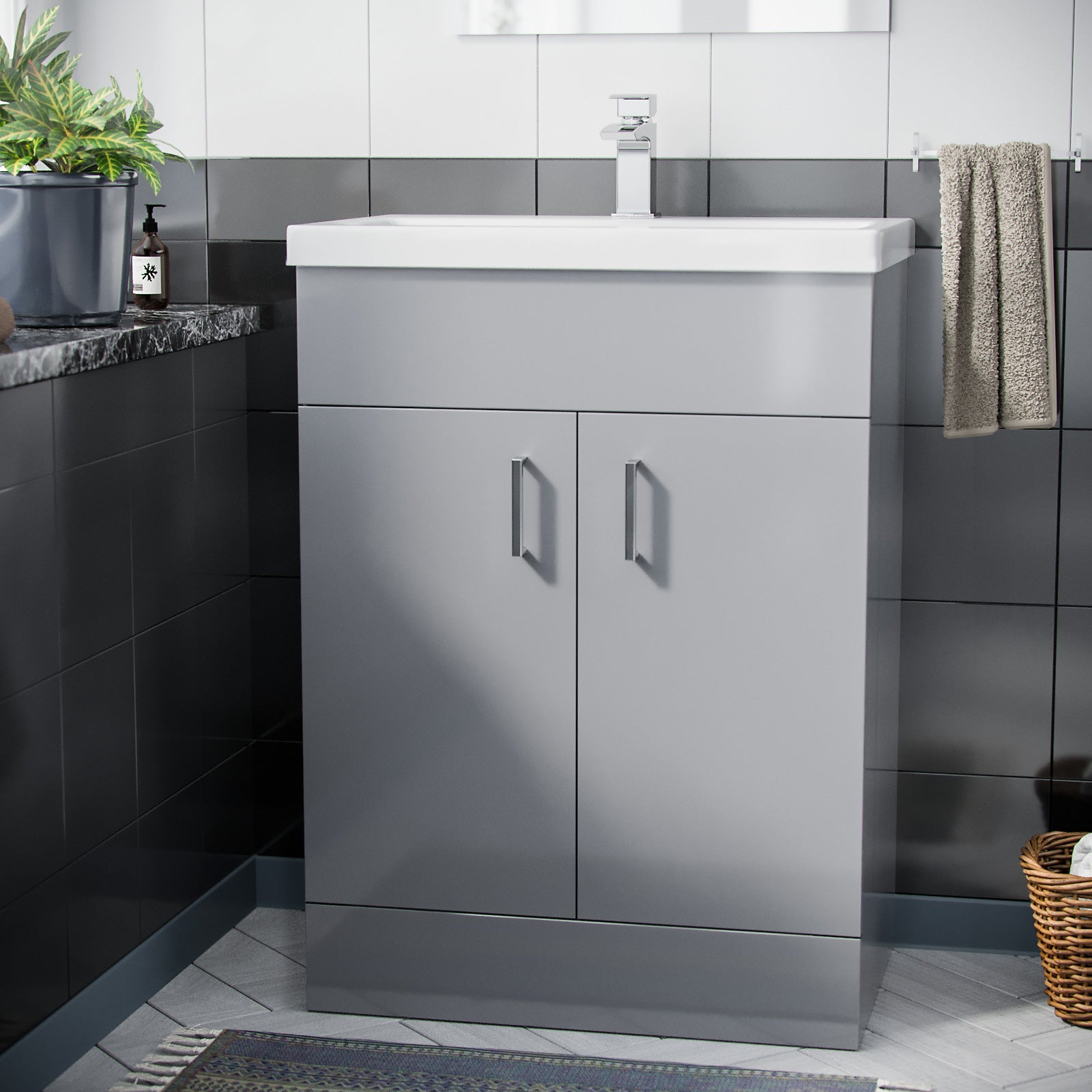 Nanuya 600mm Freestanding Grey Vanity Unit With Basin