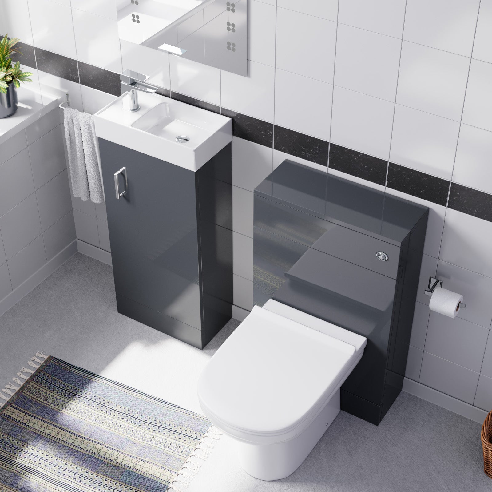 Nanuya Dark Grey 400mm Floorstanding Vanity Cabinet, BTW Toilet & WC Unit