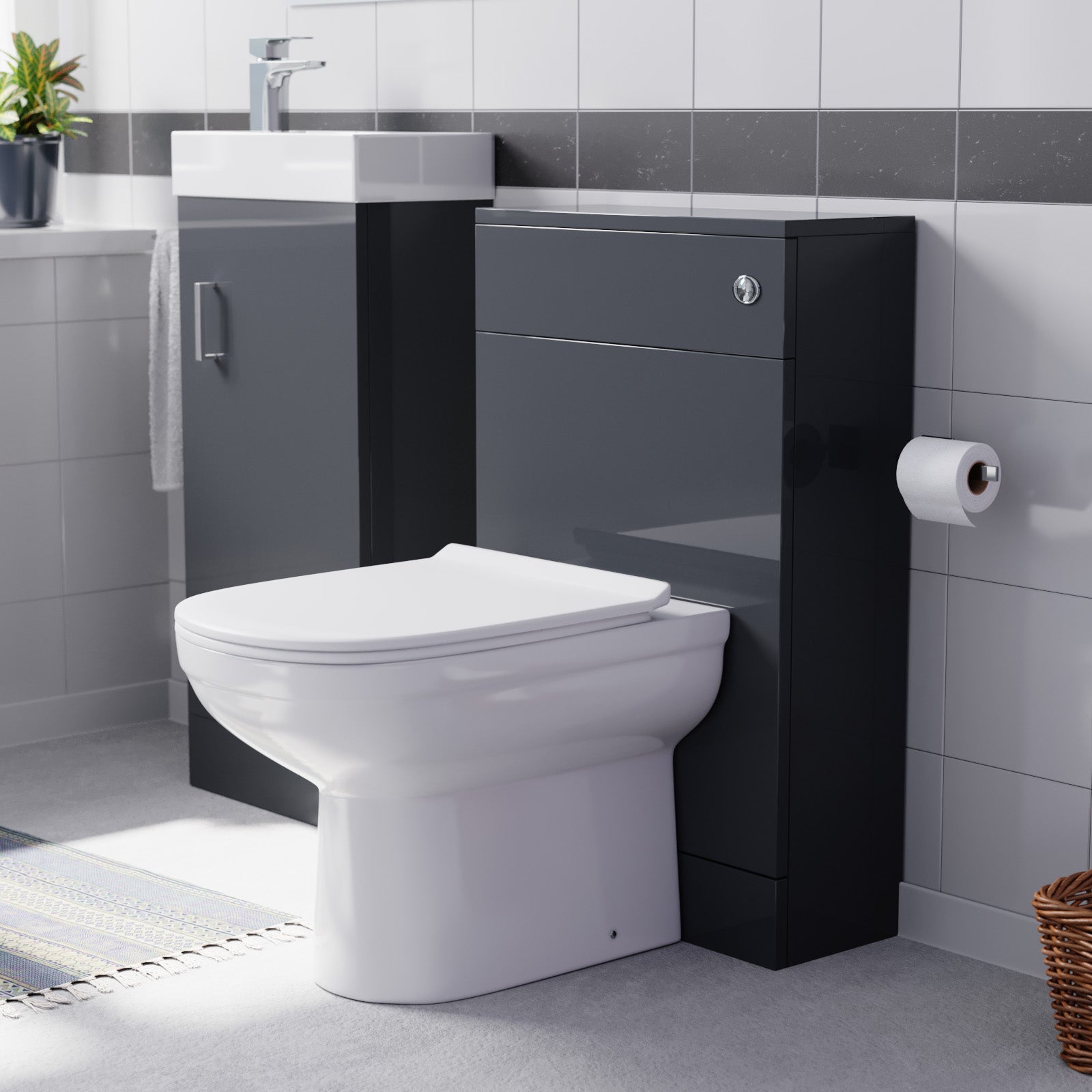 Nanuya Dark Grey 400mm Floorstanding Vanity Cabinet, BTW Toilet & WC Unit