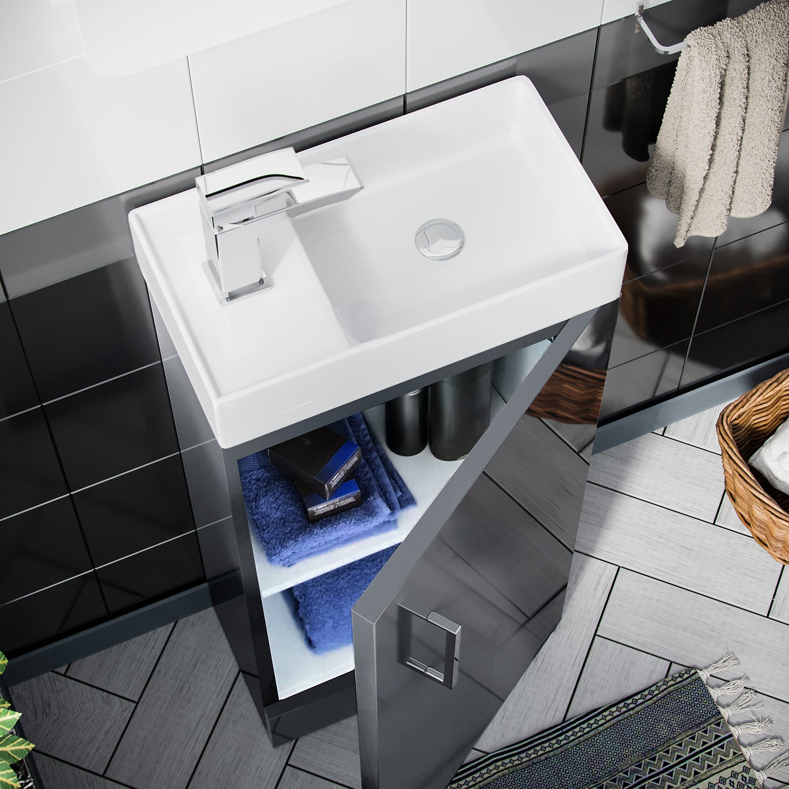 Nanuya Dark Grey 400mm Floorstanding Vanity Cabinet, BTW Toilet & WC Unit