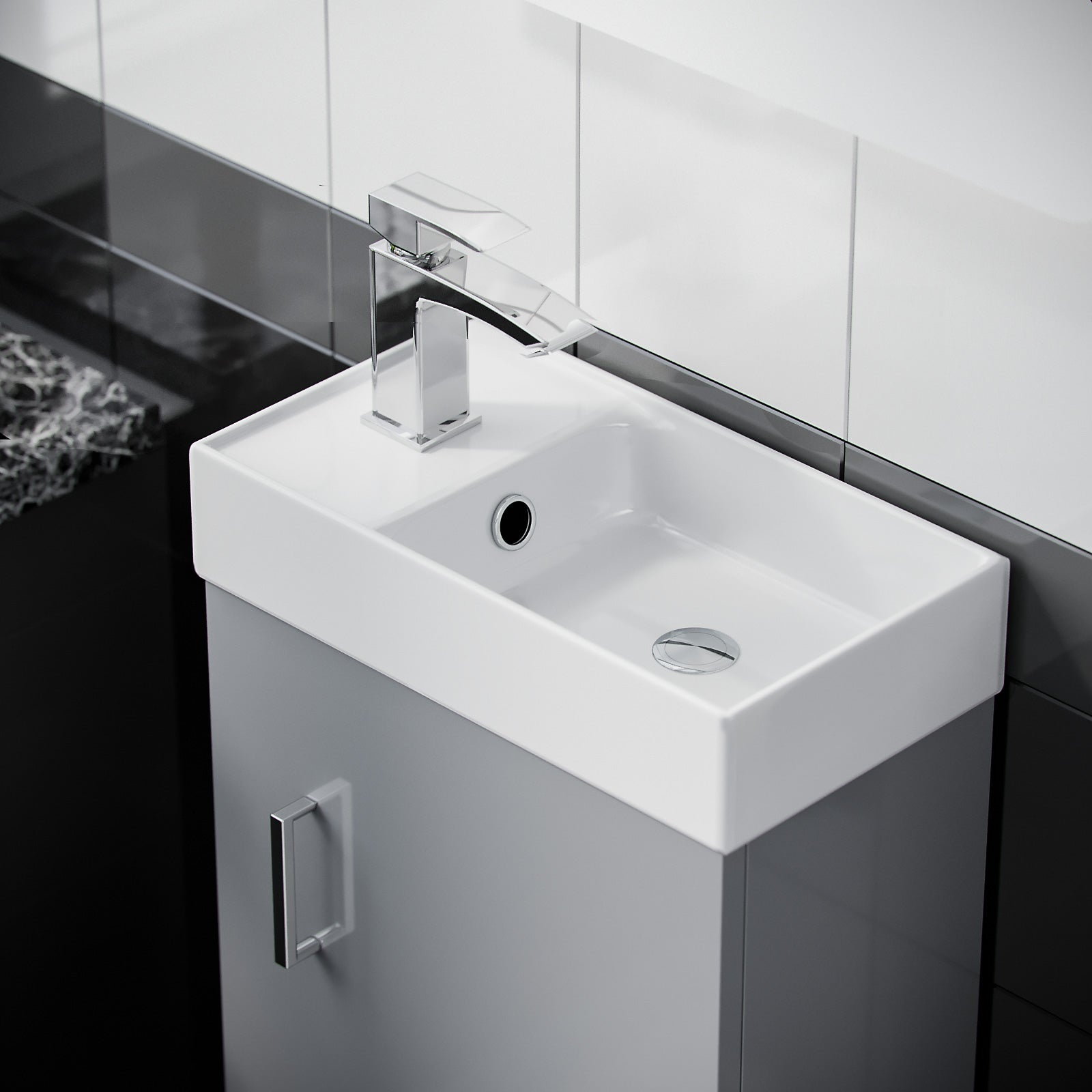 Nanuya 400mm Freestanding Cloakroom MDF Vanity & Ceramic Basin Unit Light Grey