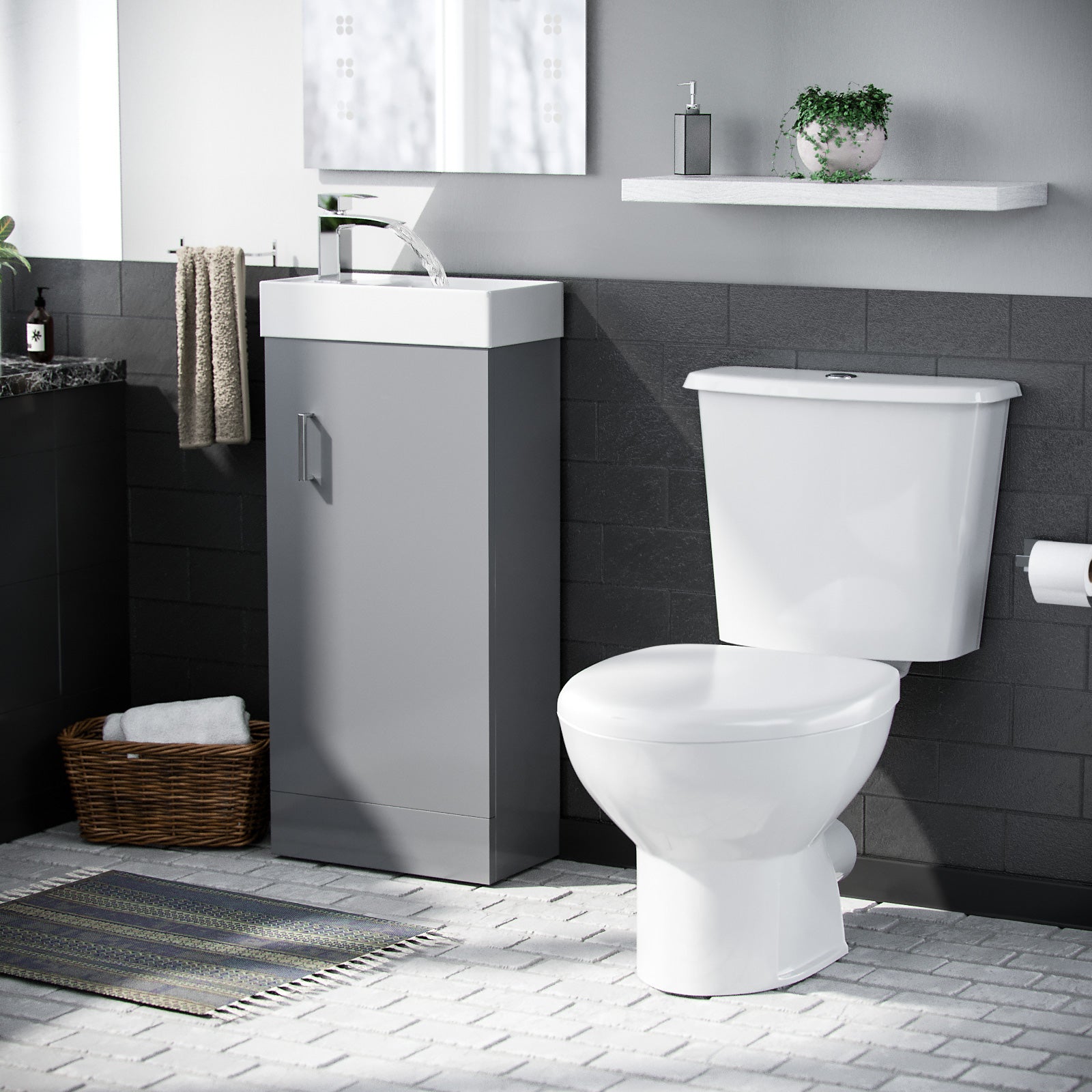 Nanuya 400mm Vanity Basin Unit & Close Coupled Toilet Grey