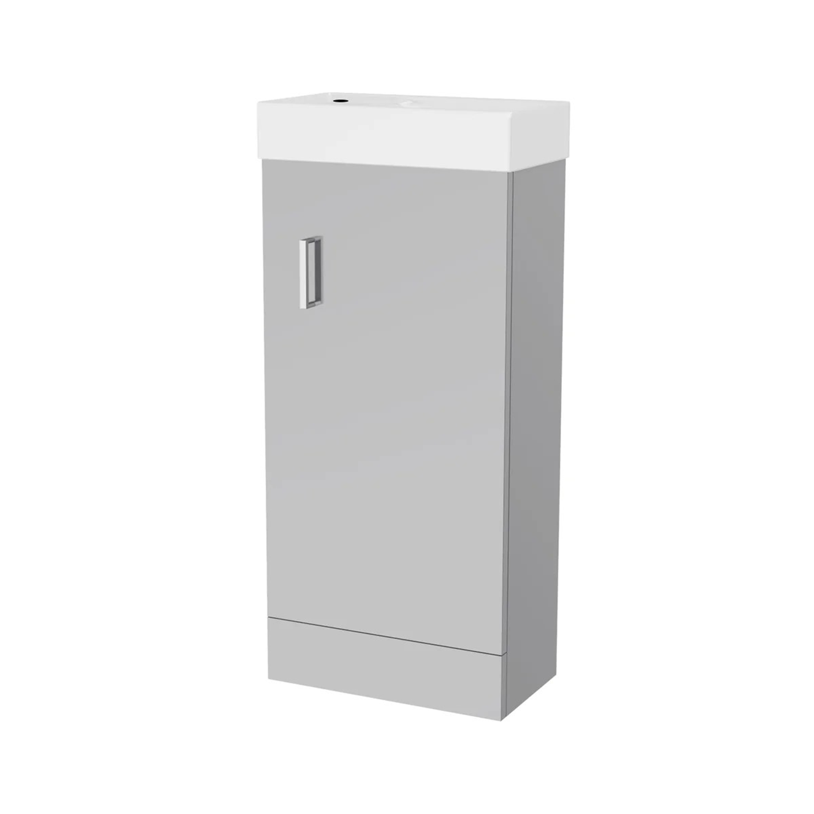 Small Bathroom Suite - Nanuya 400mm Matt Grey Cloakroom Basin Vanity Unit with Close Coupled Toilet & 1500mm Steel Enamel Bath with Handles