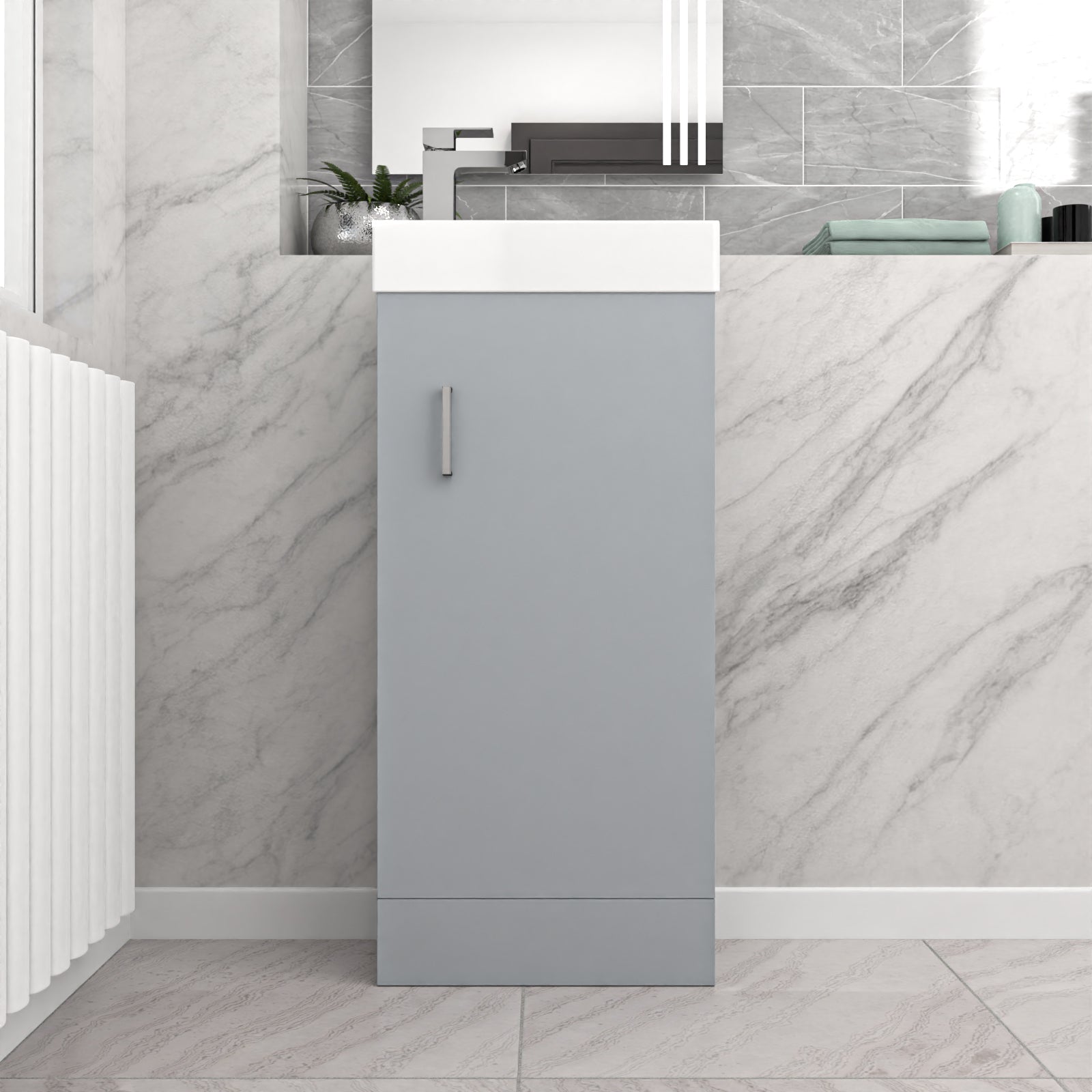 Matte Grey 400mm Cloakroom Vanity Basin Unit Basin Mixer Tap & Waste