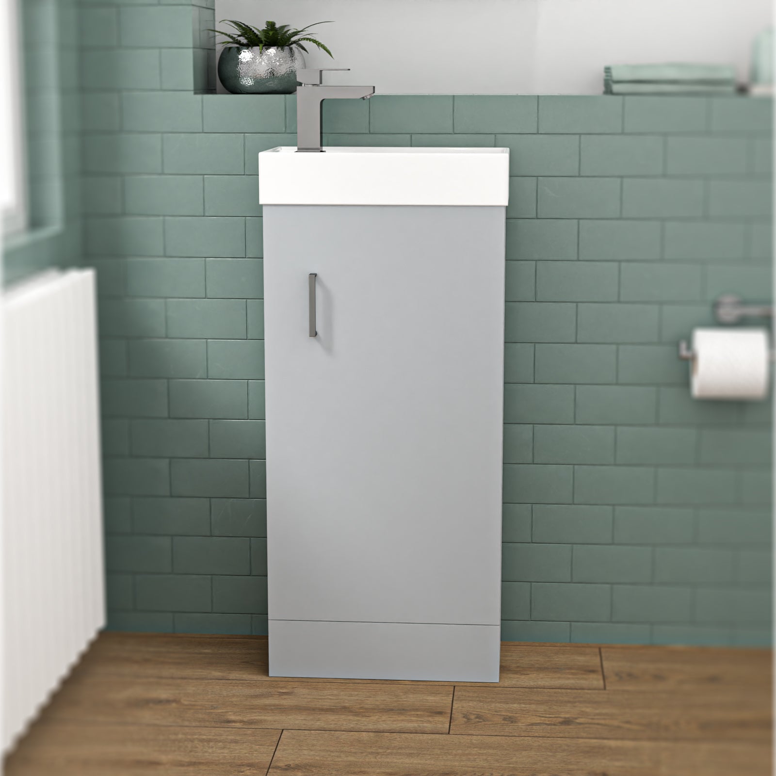 Nanuya Matte Grey 400mm Cloakroom Vanity Basin Unit Basin Mixer Tap & Waste