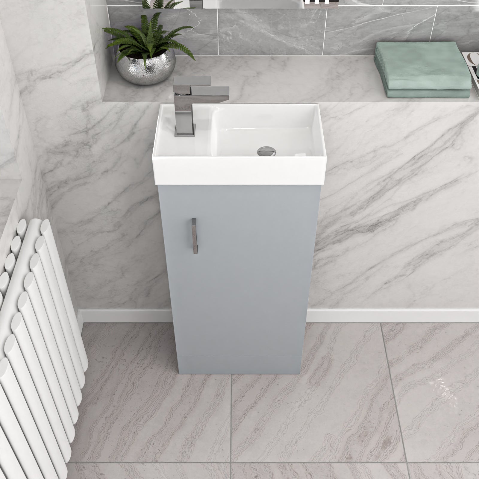 Matte Grey 400mm Cloakroom Vanity Basin Unit Basin Mixer Tap & Waste
