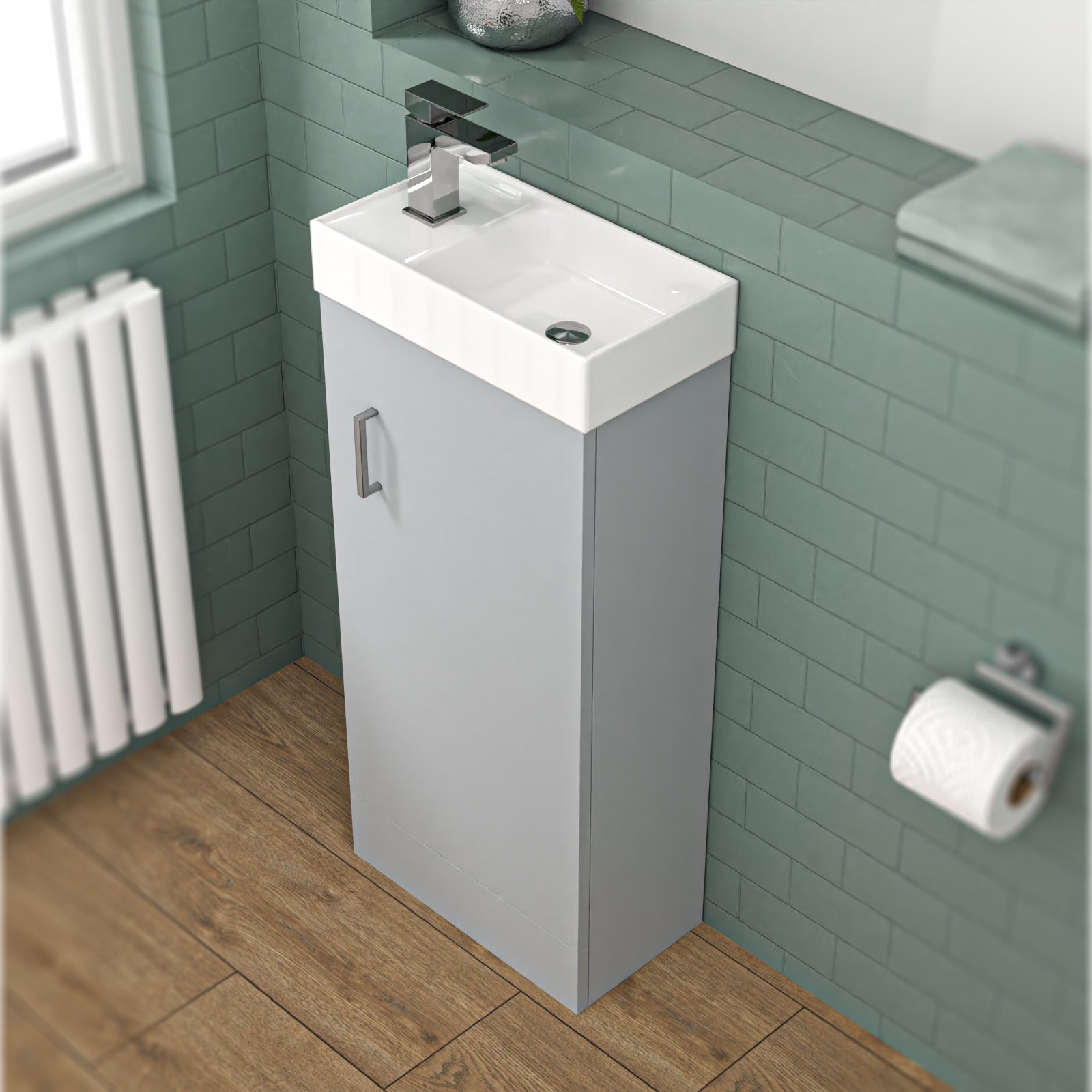 Nanuya Matte Grey 400mm Cloakroom Vanity Basin Unit Basin Mixer Tap & Waste