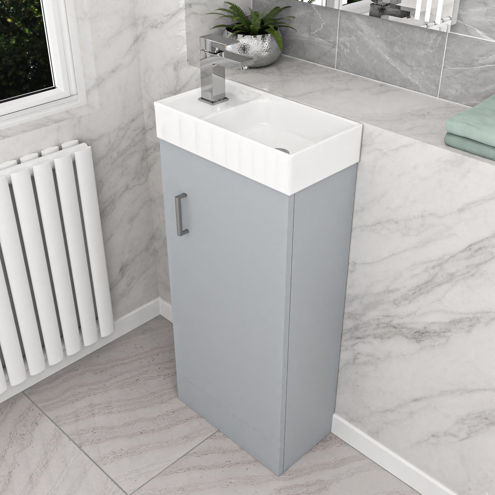 Matte Grey 400mm Cloakroom Vanity Basin Unit Basin Mixer Tap & Waste