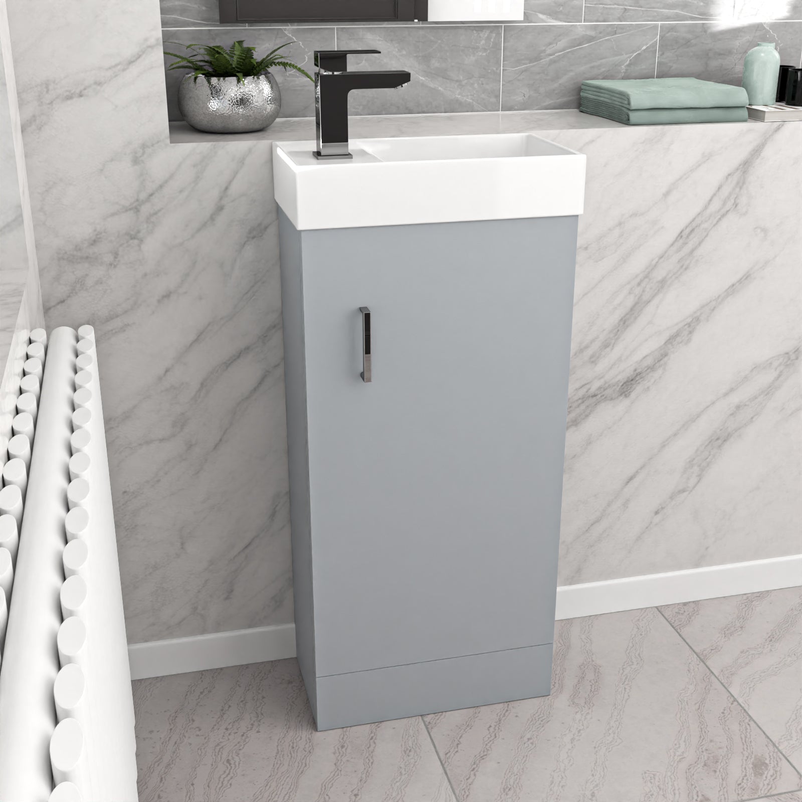 Matte Grey 400mm Cloakroom Vanity Basin Unit Basin Mixer Tap & Waste
