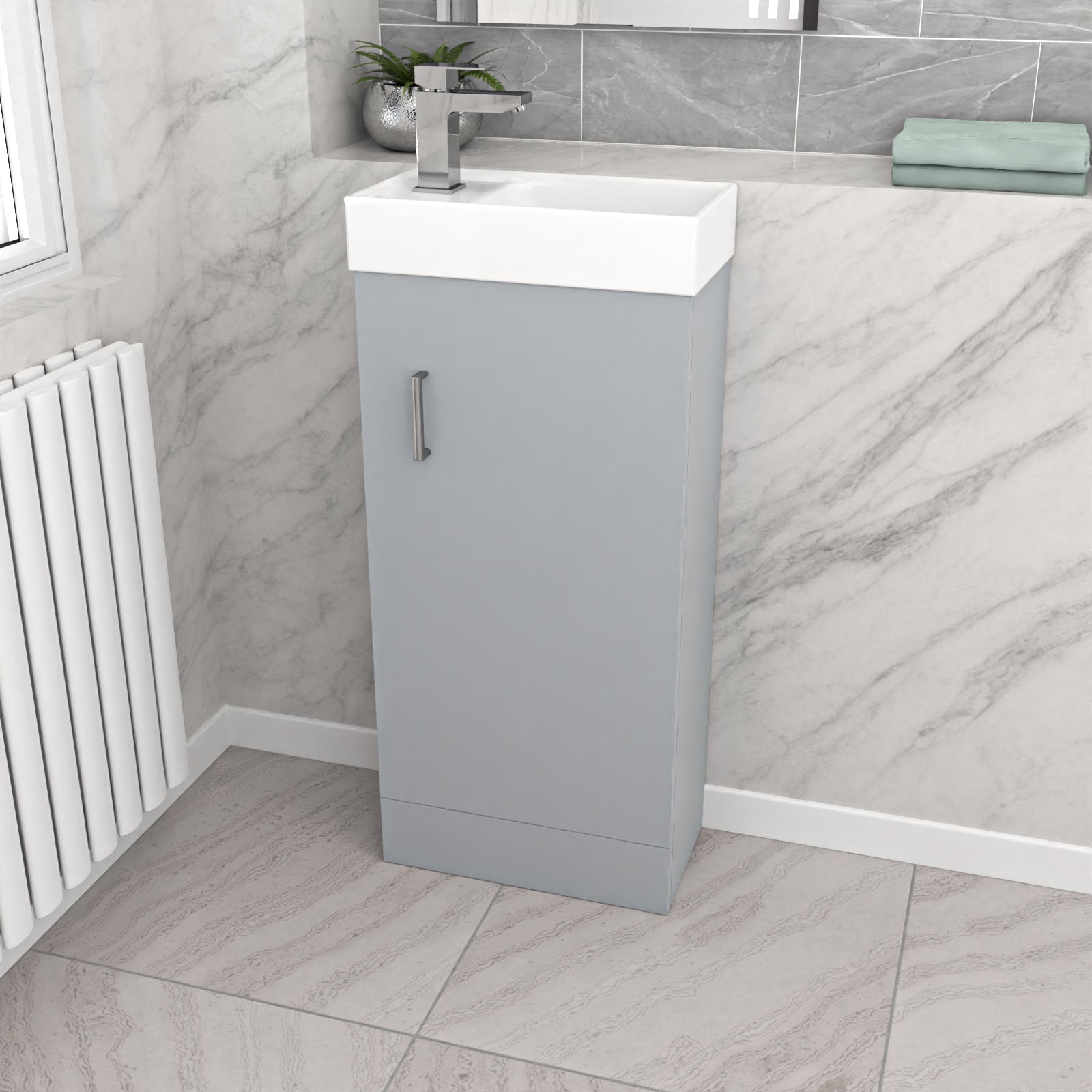 Matte Grey 400mm Cloakroom Vanity Basin Unit Basin Mixer Tap & Waste